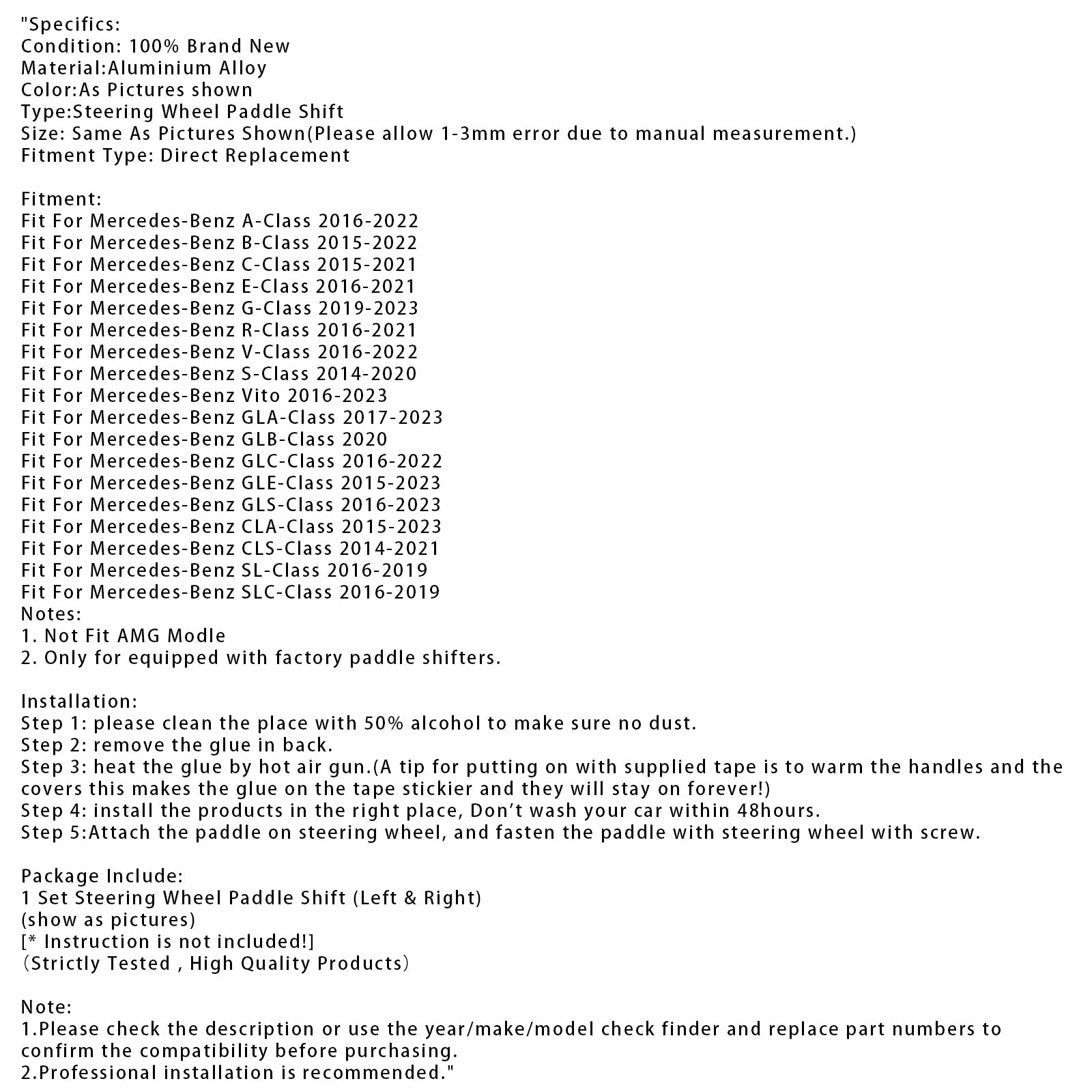 Palety zmiany prędkości za kierownicą dla benz c glc e 2015-2022