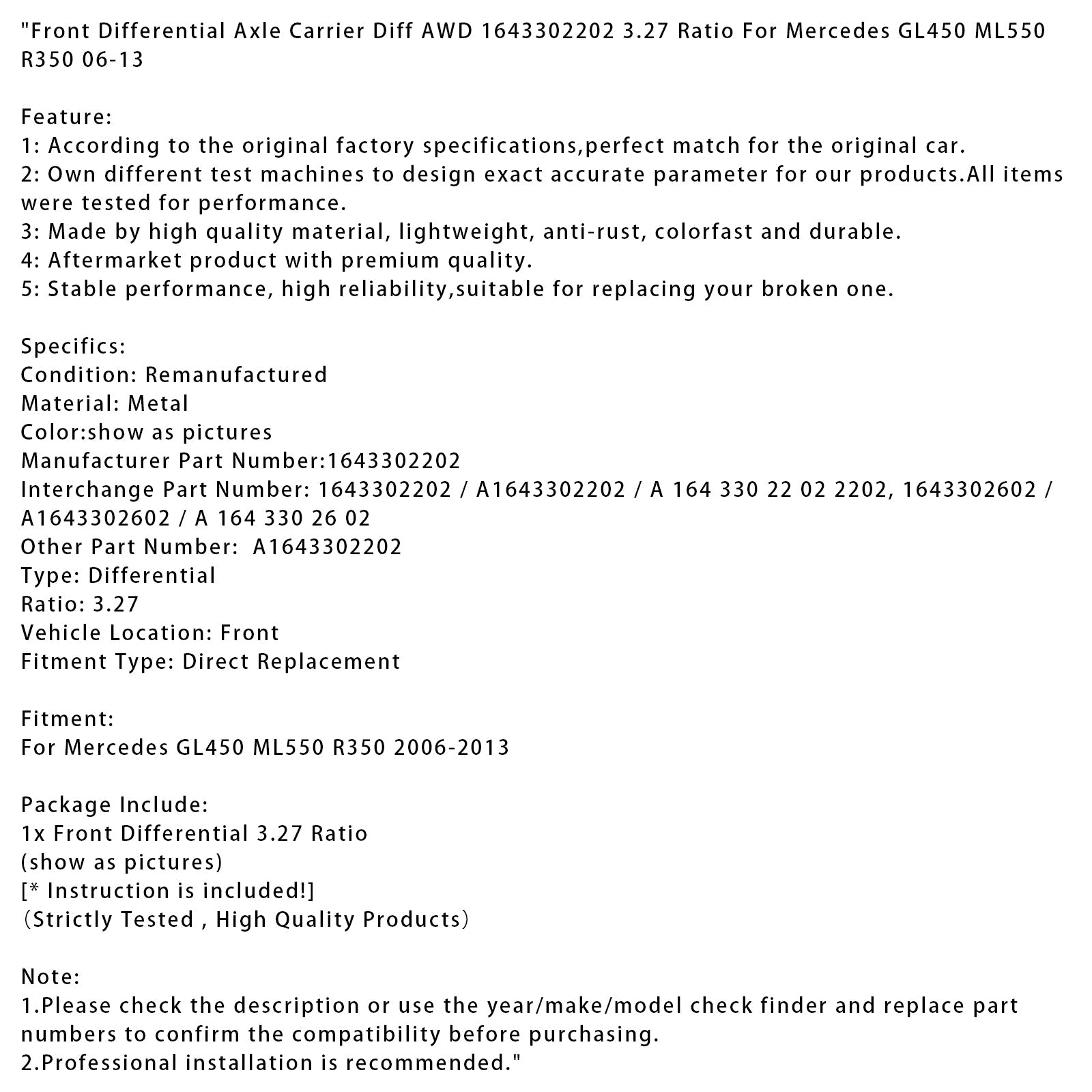 Support d&#39;essieu différentiel avant pour Mercedes GL450 ML550 R350 2006-2013, transmission intégrale 1643302202
