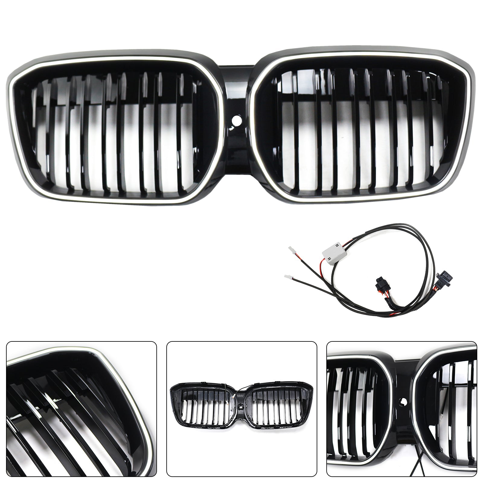 Grille de calandre avant noire à double lamelles pour BMW IX3 G08 LCI 2022-2024