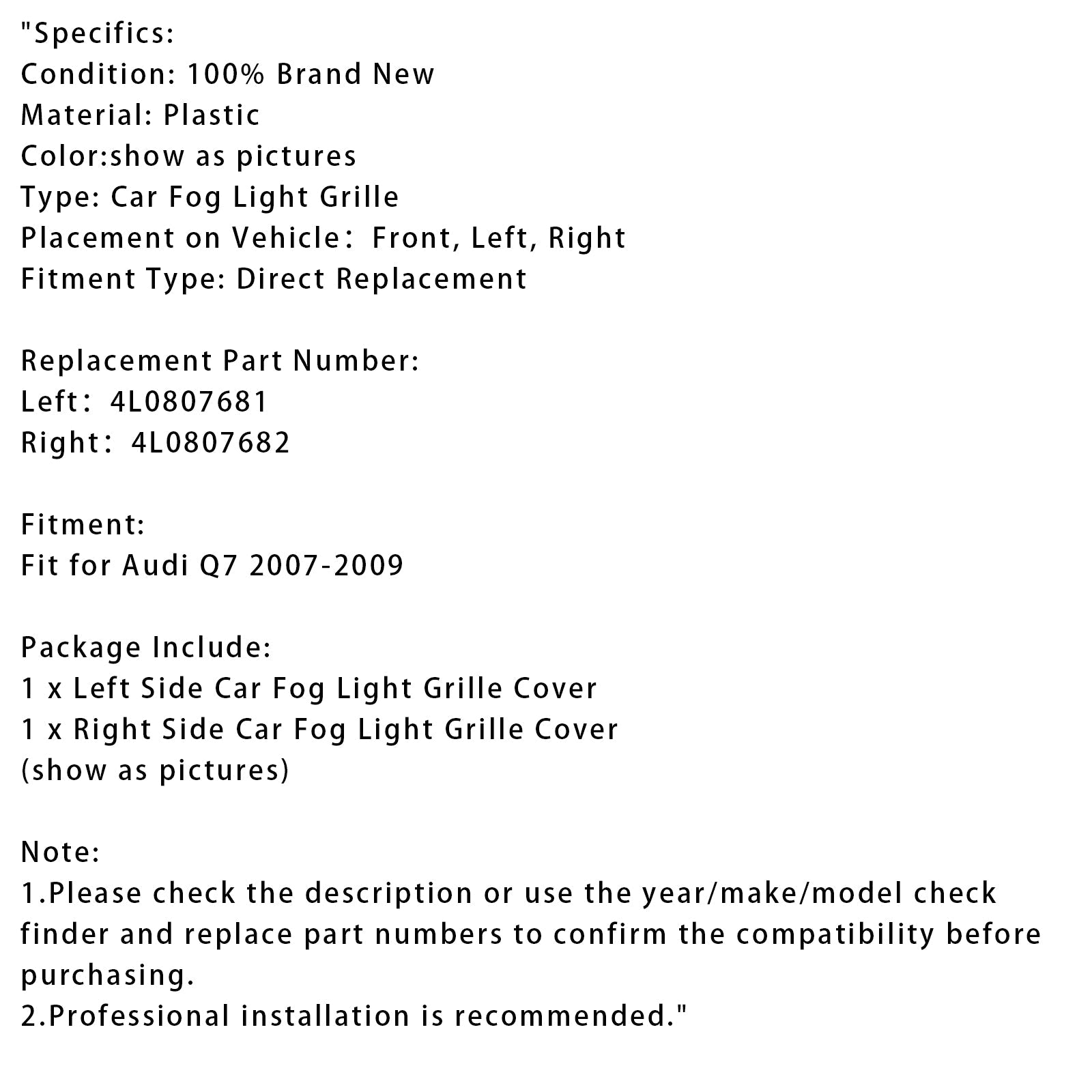 Para siatek ochronnych do świateł przeciw fog przed Audi Q7 2007-2009 4L0807681