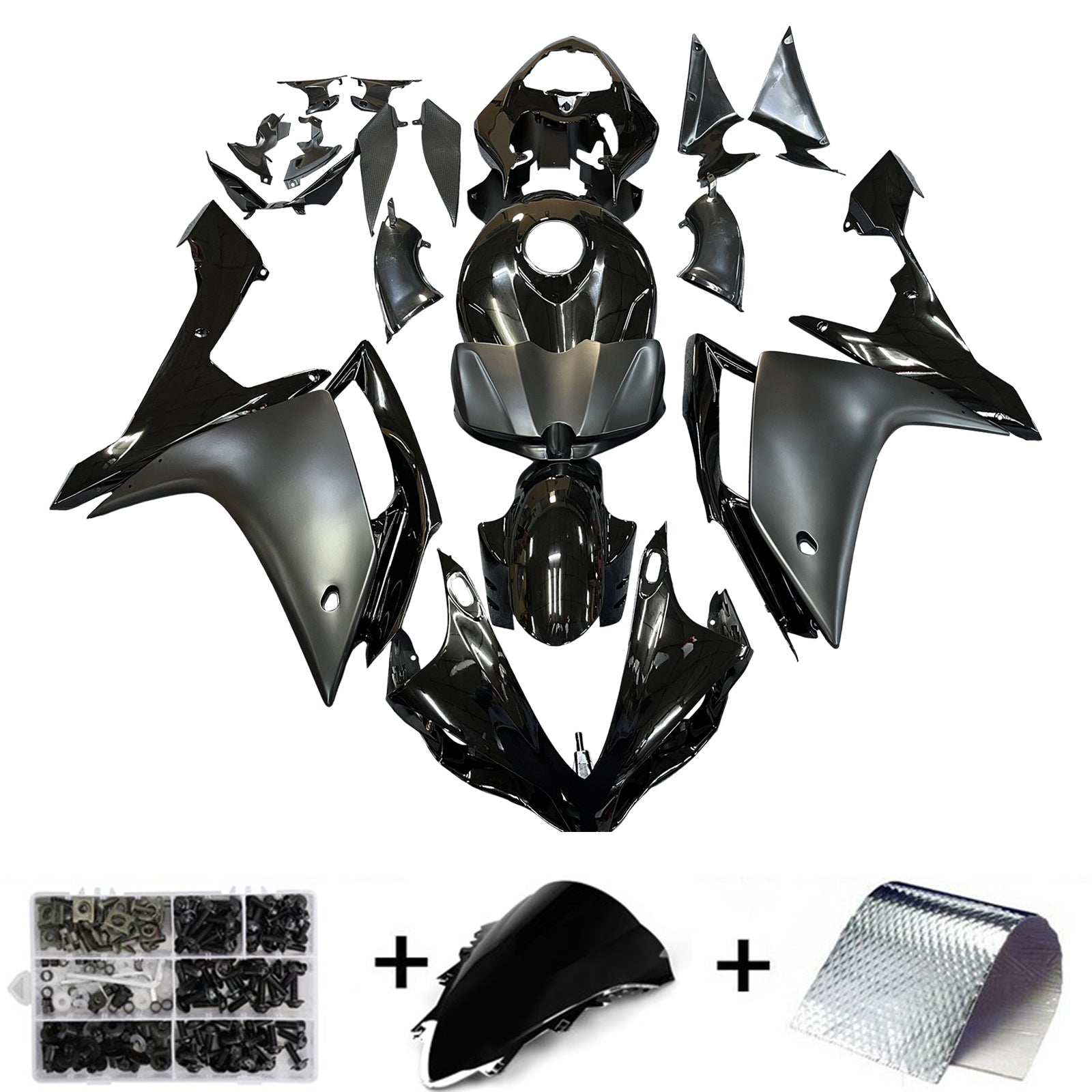 Kit de carénage en plastique ABS moulé par injection noir brillant et noir mat pour Yamaha YZF R1 2007-2008