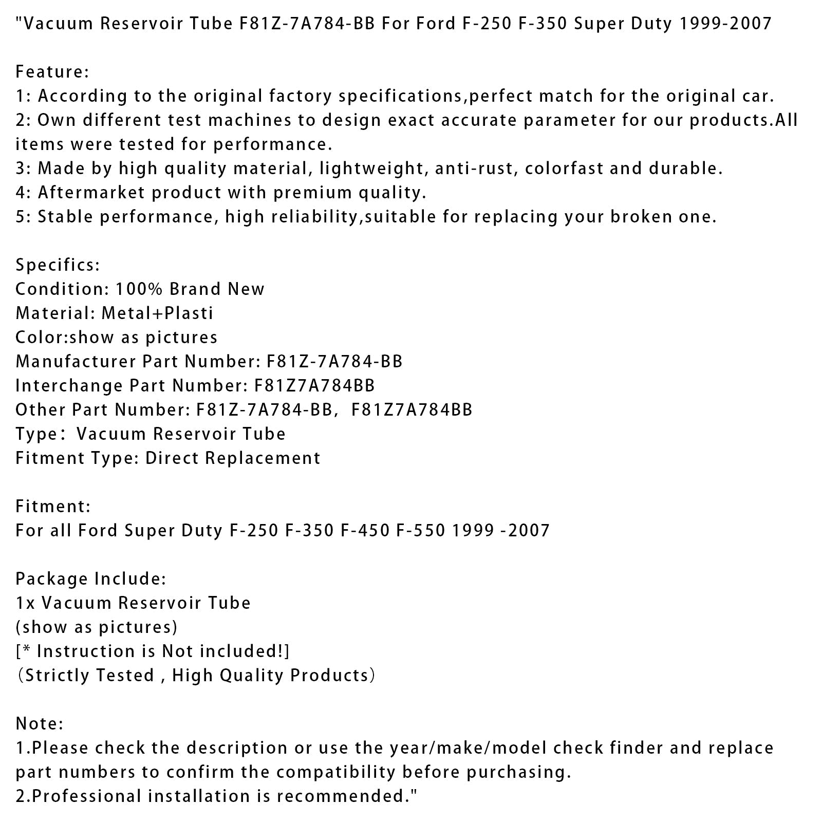 Rurka zbiornika podciśnienia do Forda F-250 i F-350 Super Duty (1999-2007) – numer części F81Z-7A784-BB