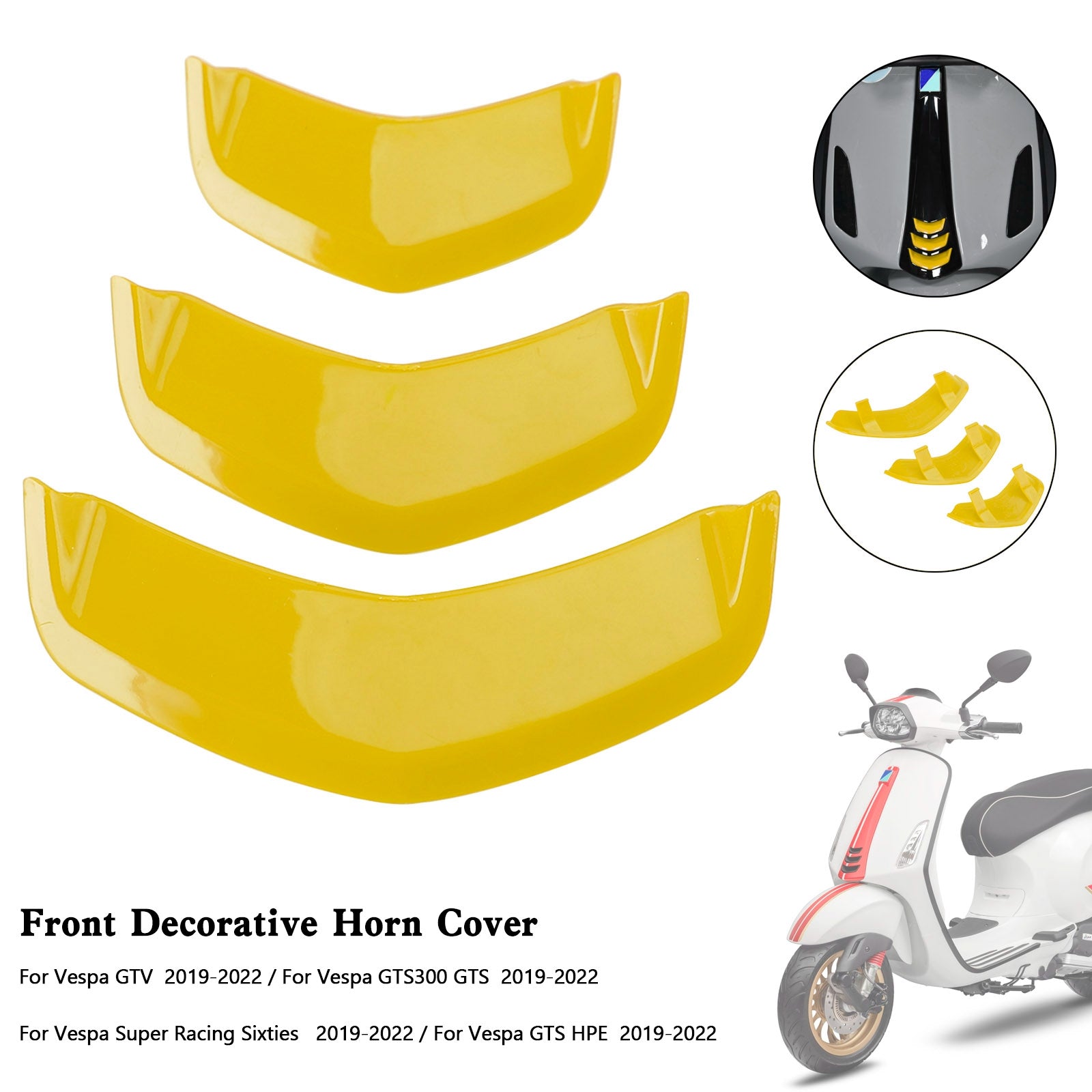 Garniture de décoration de couvercle de klaxon avant pour Vespa Sprint 300 GTS 300 HPE GTV Yellow