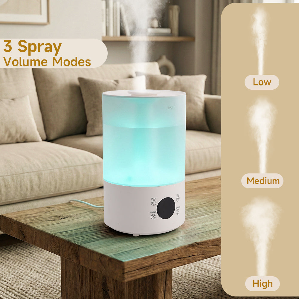 4L luchtbevochtiger voor slaapkamer, baby en planten, stil, met 360° mondstuk, automatische uitschakeling en gekleurd licht.