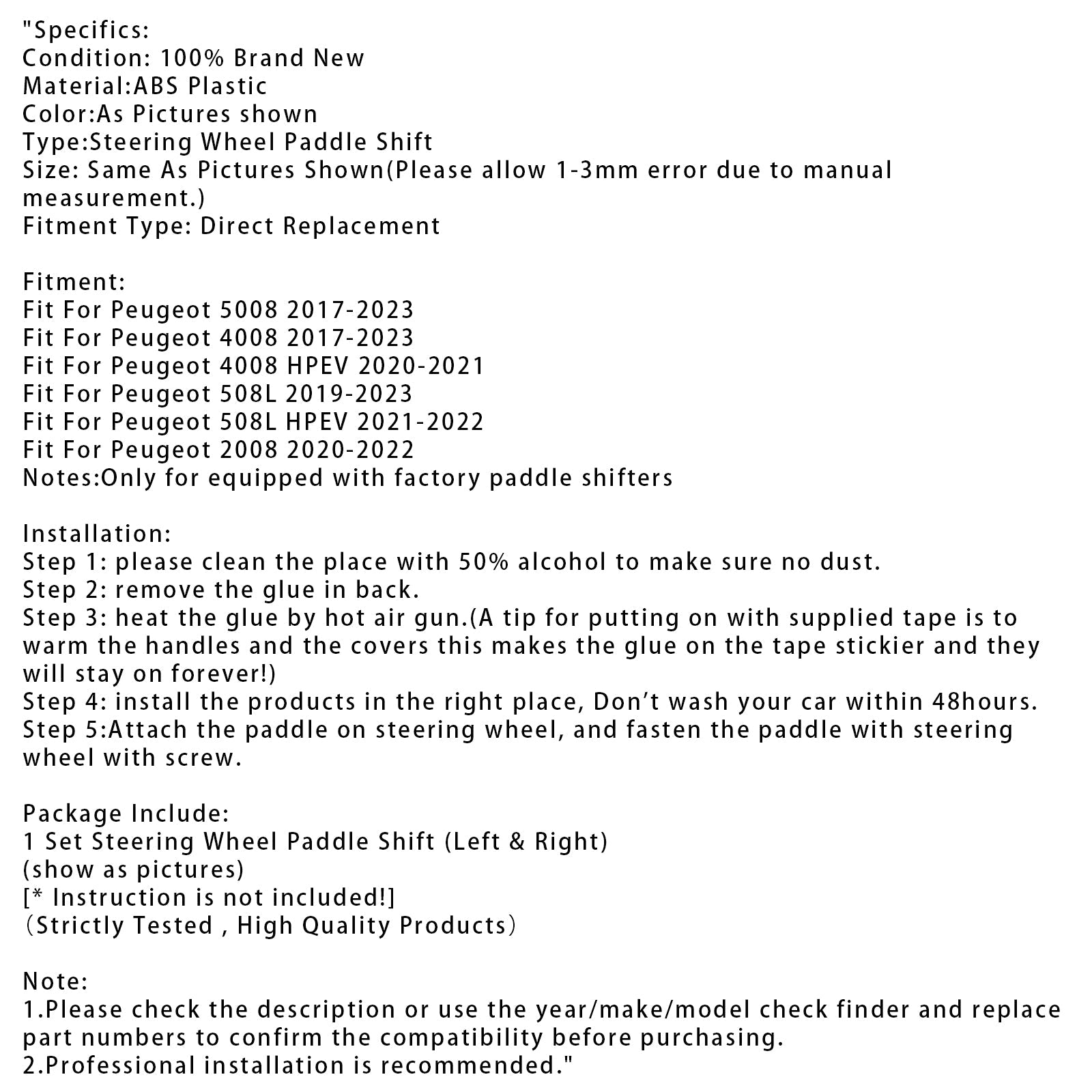 Extensión de paletas de cambio de velocidad de conducción para Peugeot 2017-2023