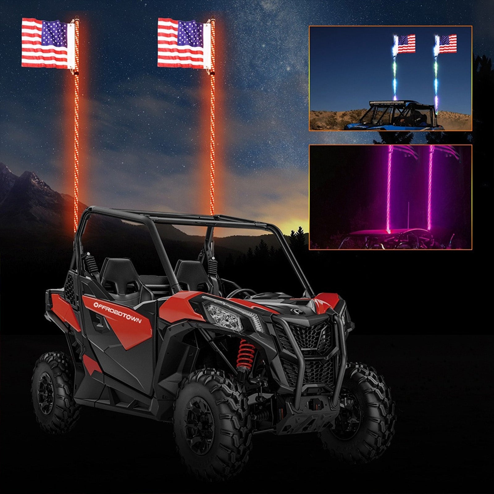 Antenna a frusta illuminata a LED RGB da 2 x 90 cm con telecomando e bandiera per Polaris RZR UTV/ATV