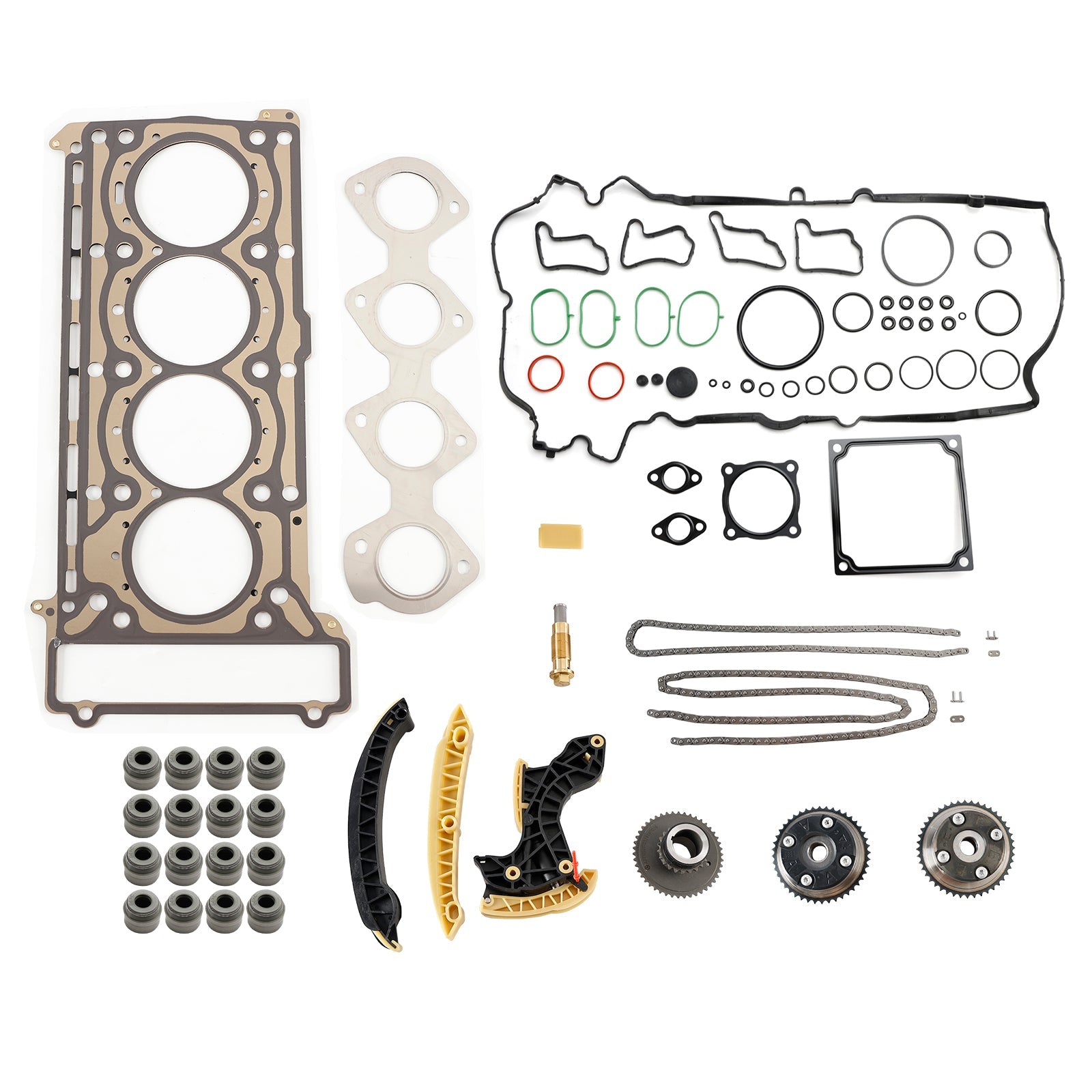 2003/03-2008/05 Mercedes-Benz C-Klasse Coupé CL203 C 200 CGI Kompressor Kit de chaîne de distribution et engrenages d'arbre à cames et jeu de joints de culasse 2710500647