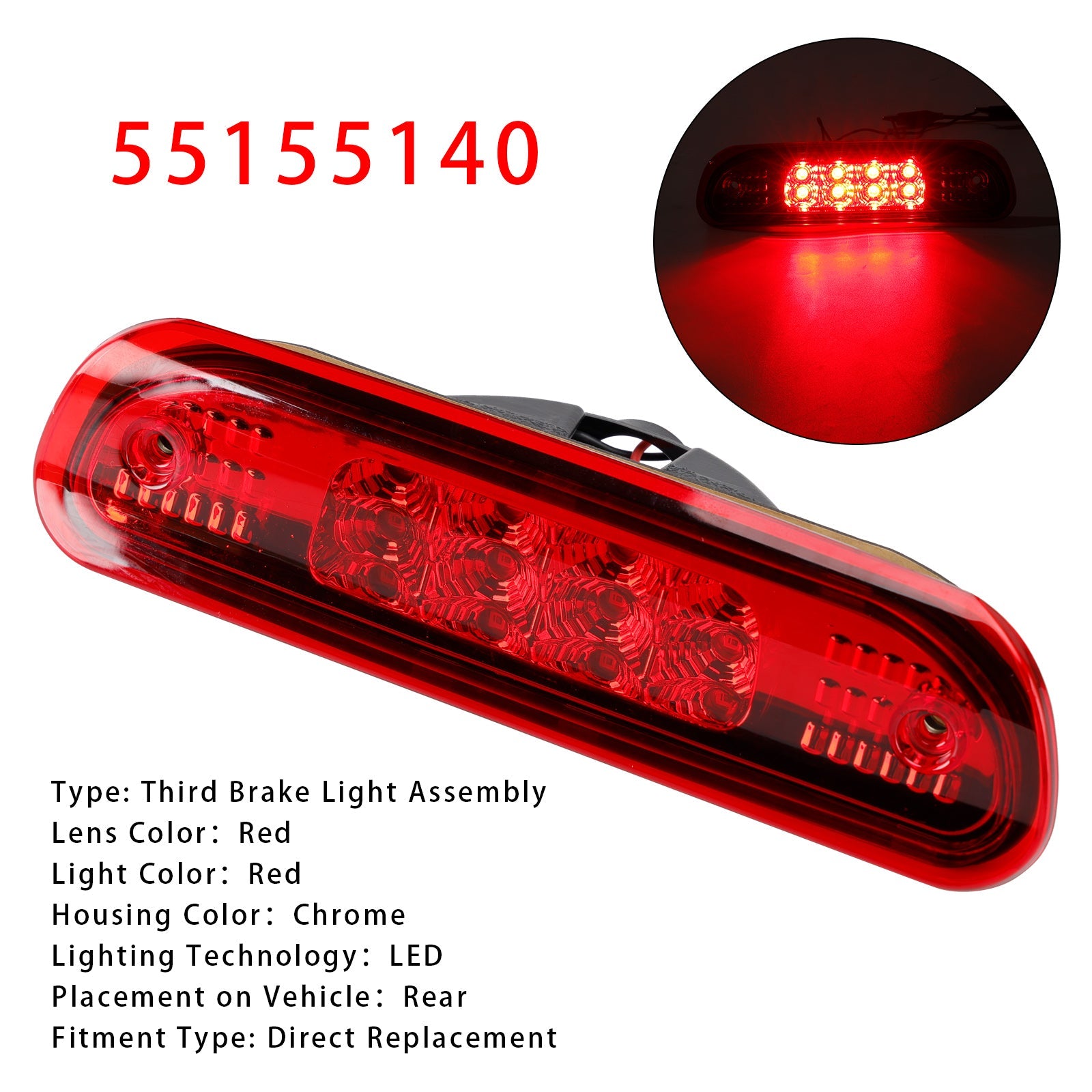 Troisième feu stop à LED rouge pour Jeep Grand Cherokee (1999-2004), référence 55155140