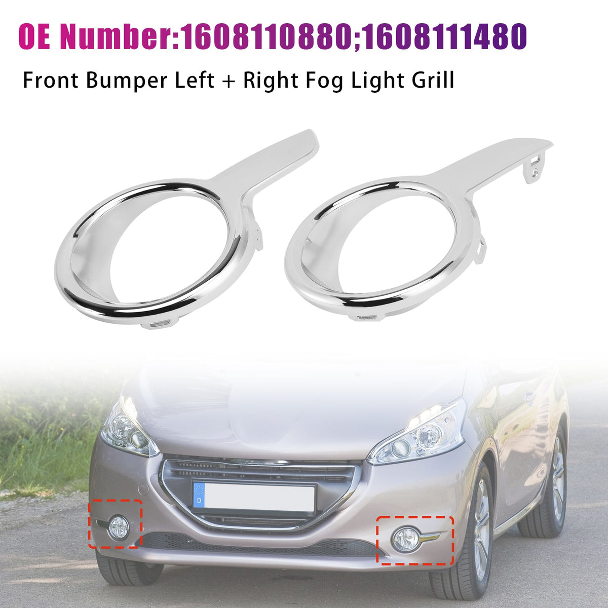 Grilles de feux antibrouillard gauche et droit 1608110880 1608111480 pour Peugeot 208 2012-2015