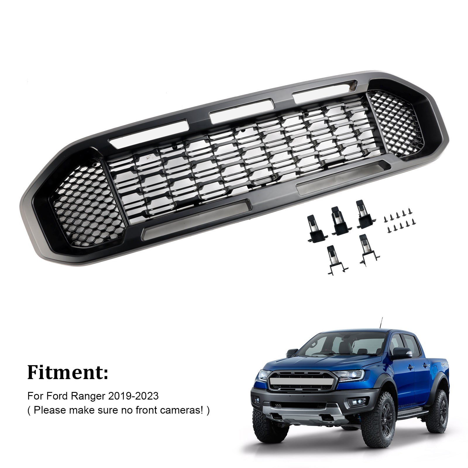 Musta etupuskurin säleikkö Ford Ranger T8 2019-2023