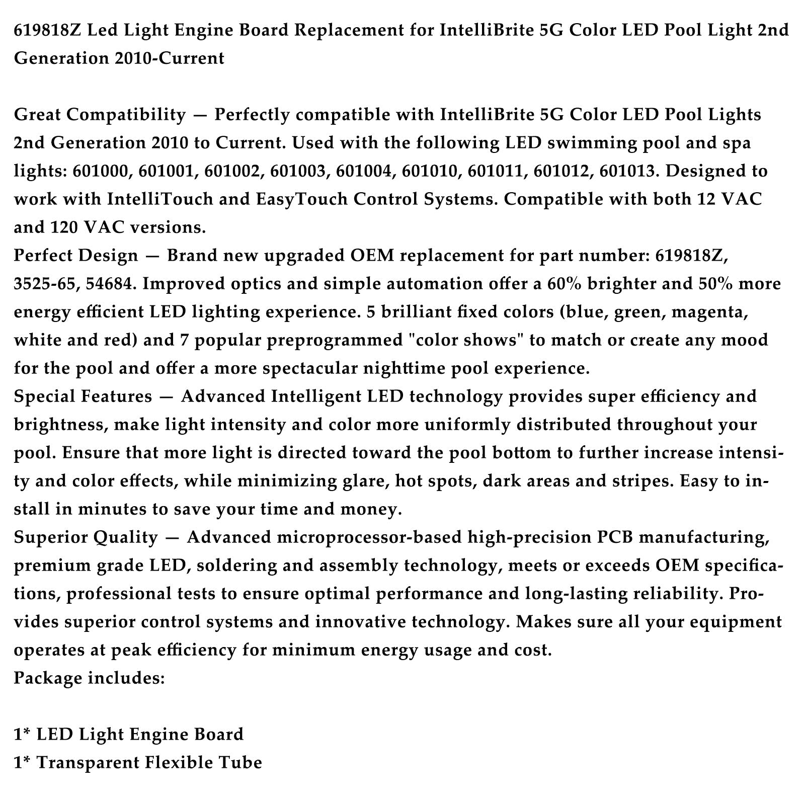 Carte de circuit imprimé LED 619818Z pour projecteur LED couleur IntelliBrite 5G pour piscine