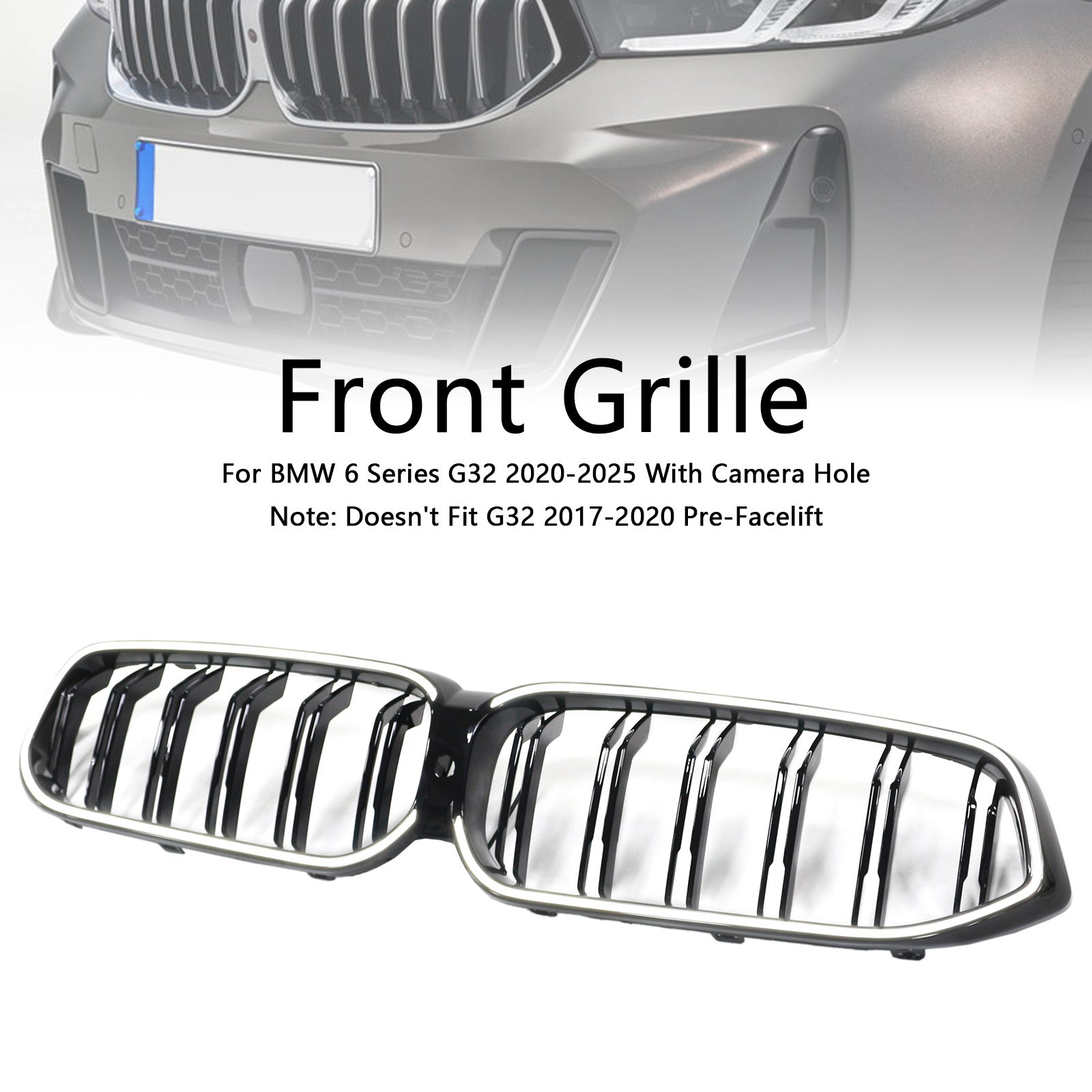 Grille de calandre avant noire à double lamelles pour BMW Série 6 G32 2020-2025