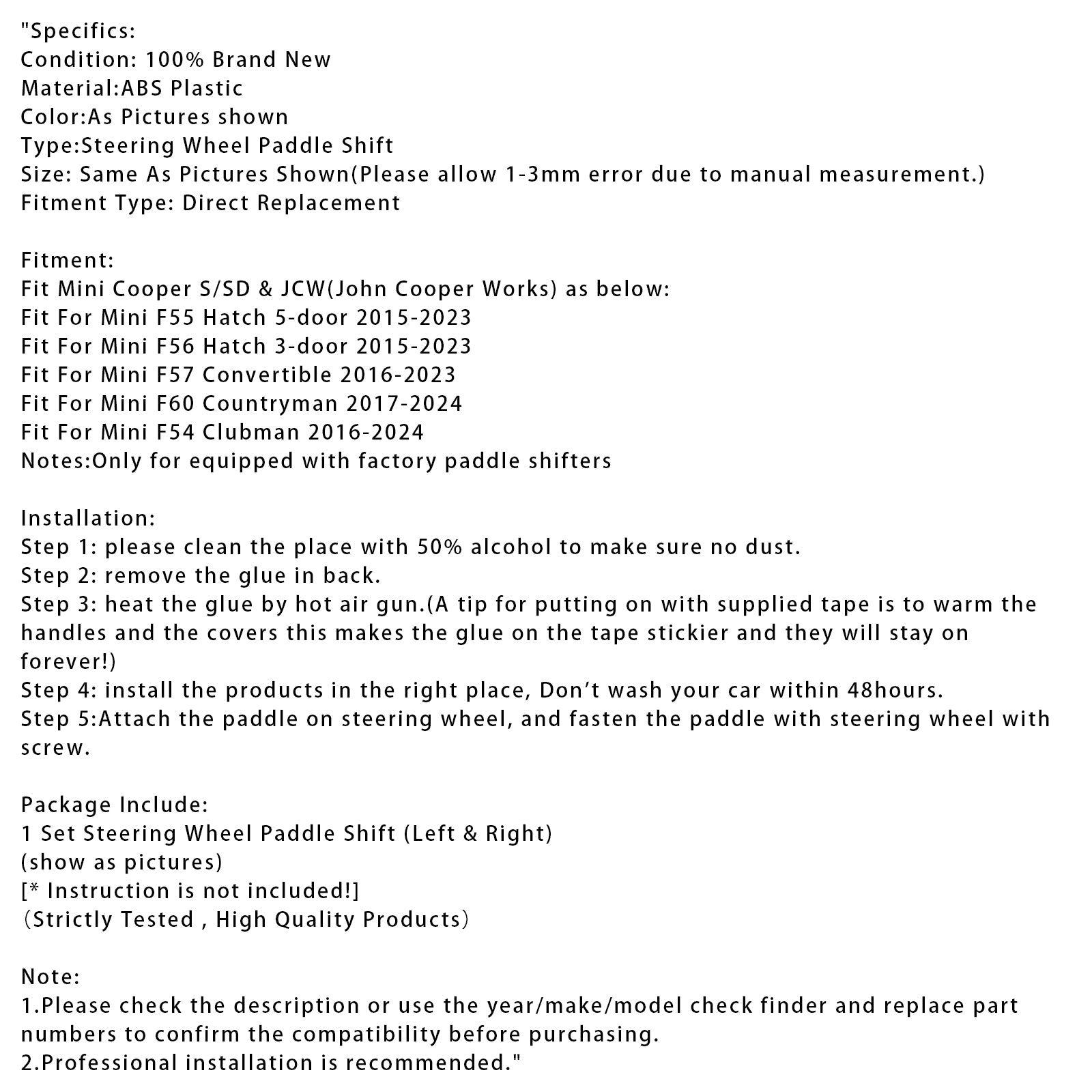 Extension de palettes de changement de vitesse au volant pour Mini F54 F55 F56 F57 F60 2014-2022