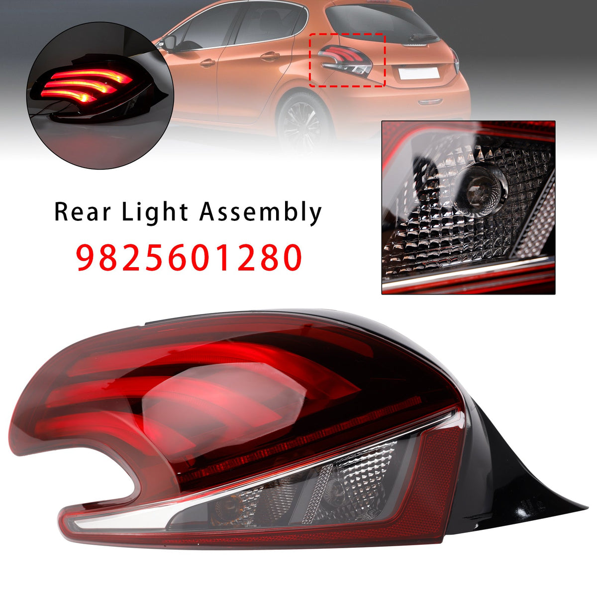 Feu arrière gauche à LED pour Peugeot 208 (modèles restylés, 2015-2019) - Référence : 9825601280
