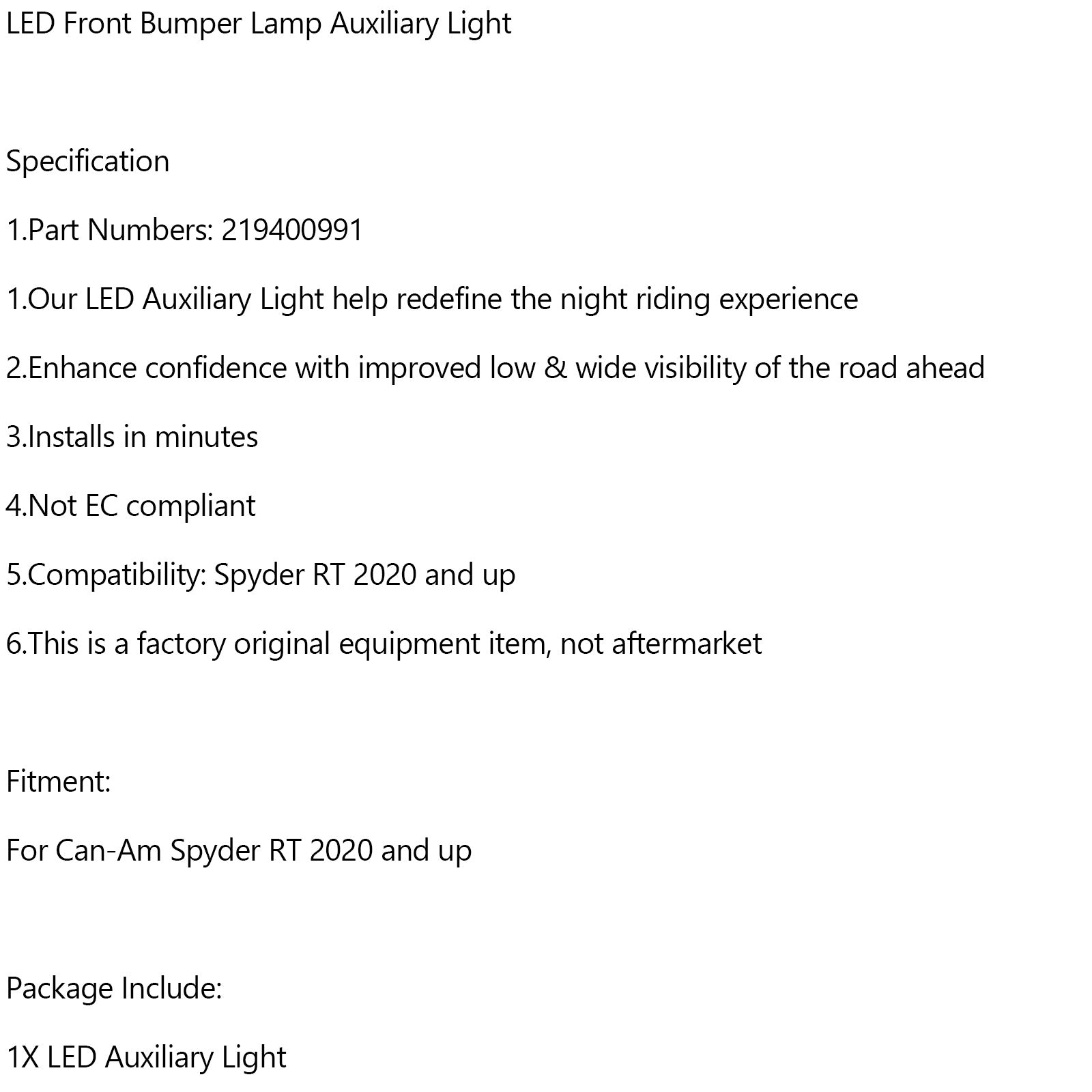 Luz auxiliar LED 219400991 para parachoques delantero para Can-Am Spyder RT 2020-2023