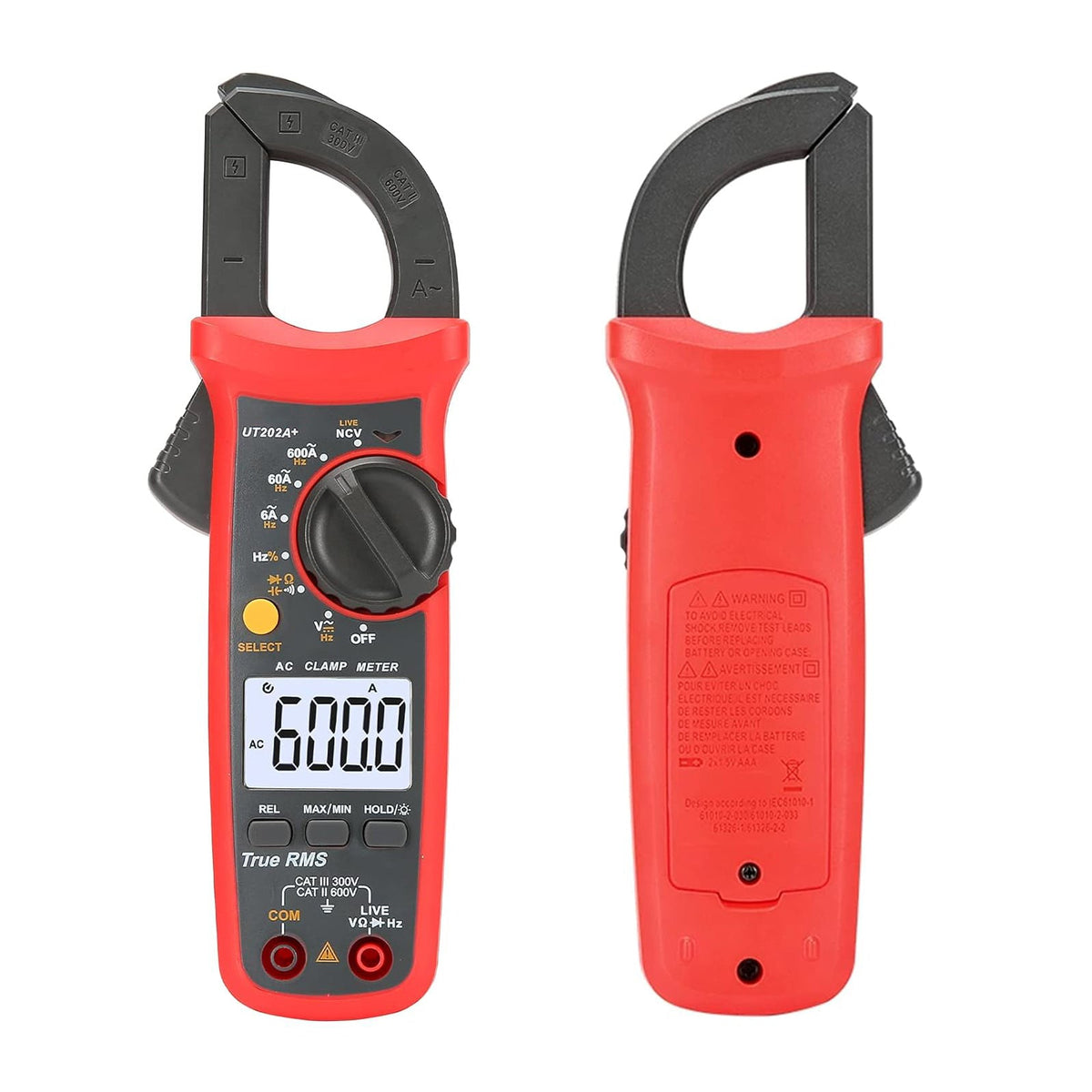 UT202A+ Digitale stroomtang, 6000 tellingen, automatische bereikselectie, True RMS-multimeter, NCV