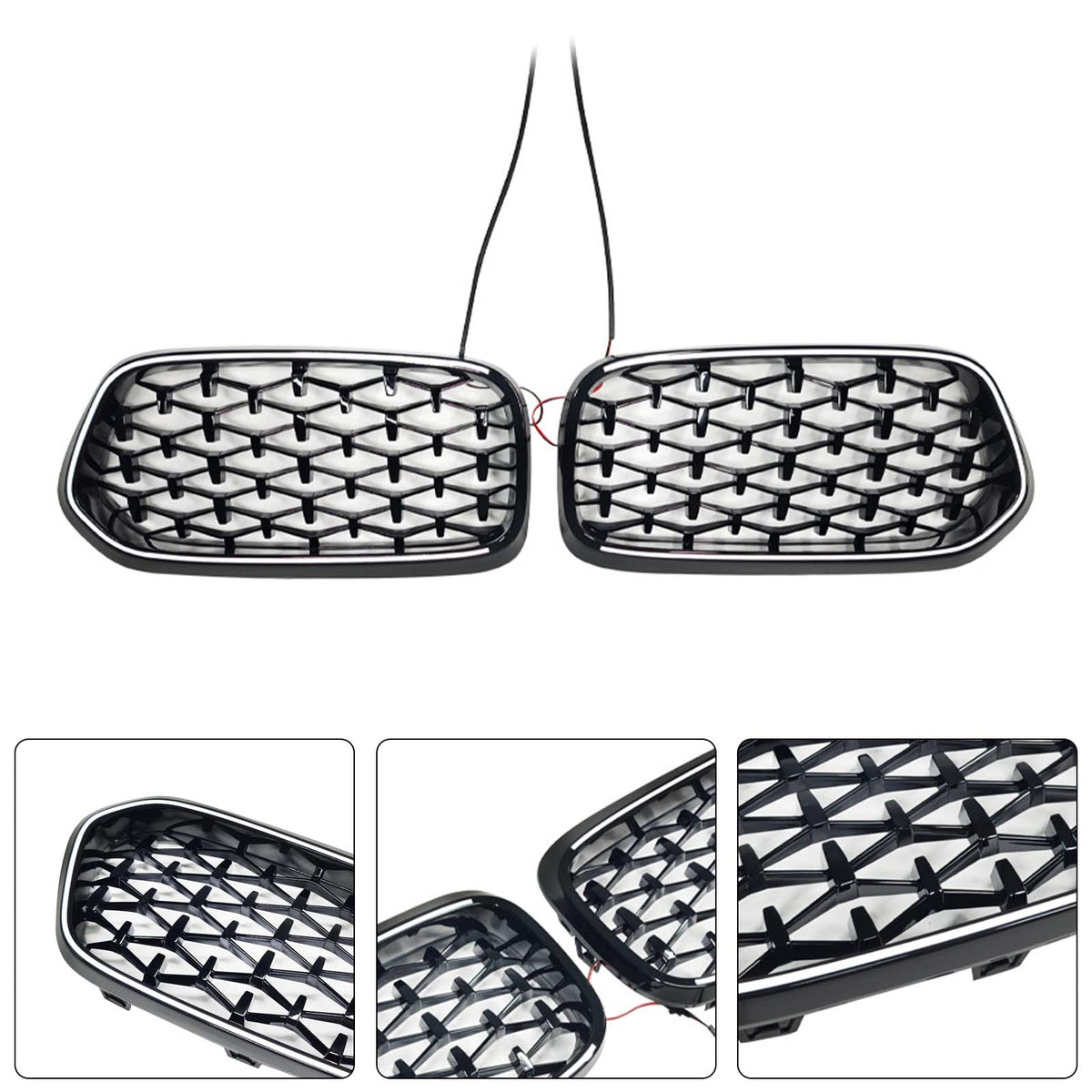 Black Front Bumper Grill Grille Pour BMW X2 Series F39 2018-2023 Diamond