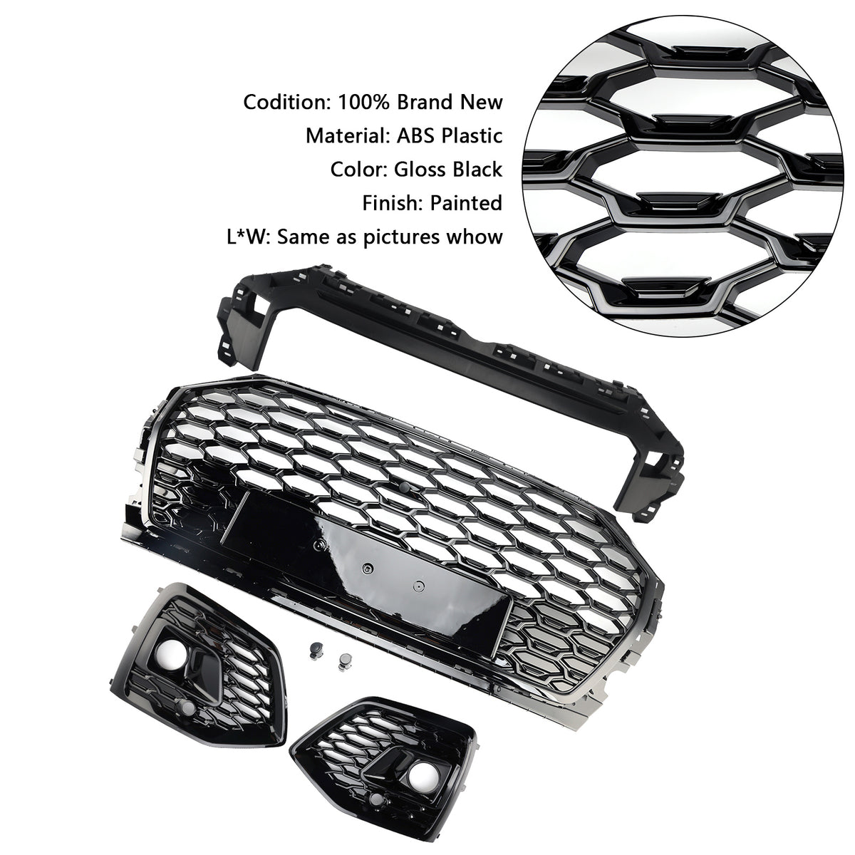 Front Bumper Grille Honeycomb Grill & Fog Light Cover Pour Audi Q5 2021-2025