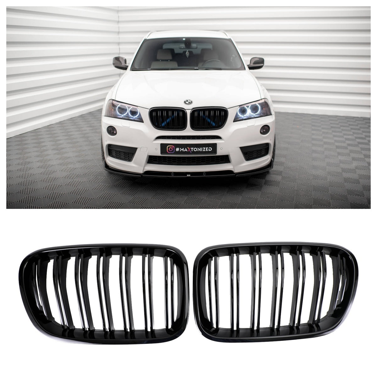 Rejilla de parachoques delantero negro brillante de doble línea BMW X3 F25 2011-2014