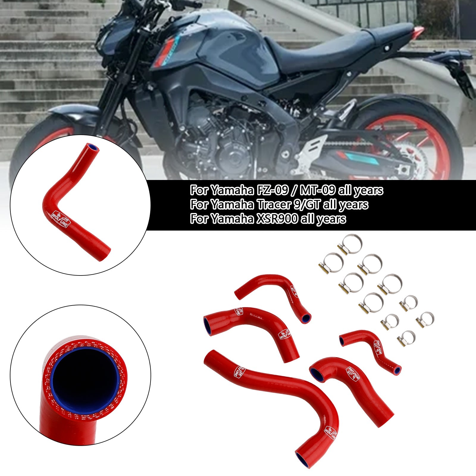 Durite de liquide de refroidissement en silicone pour radiateur Yamaha MT-09 XSR900 Tracer 9/GT toutes années