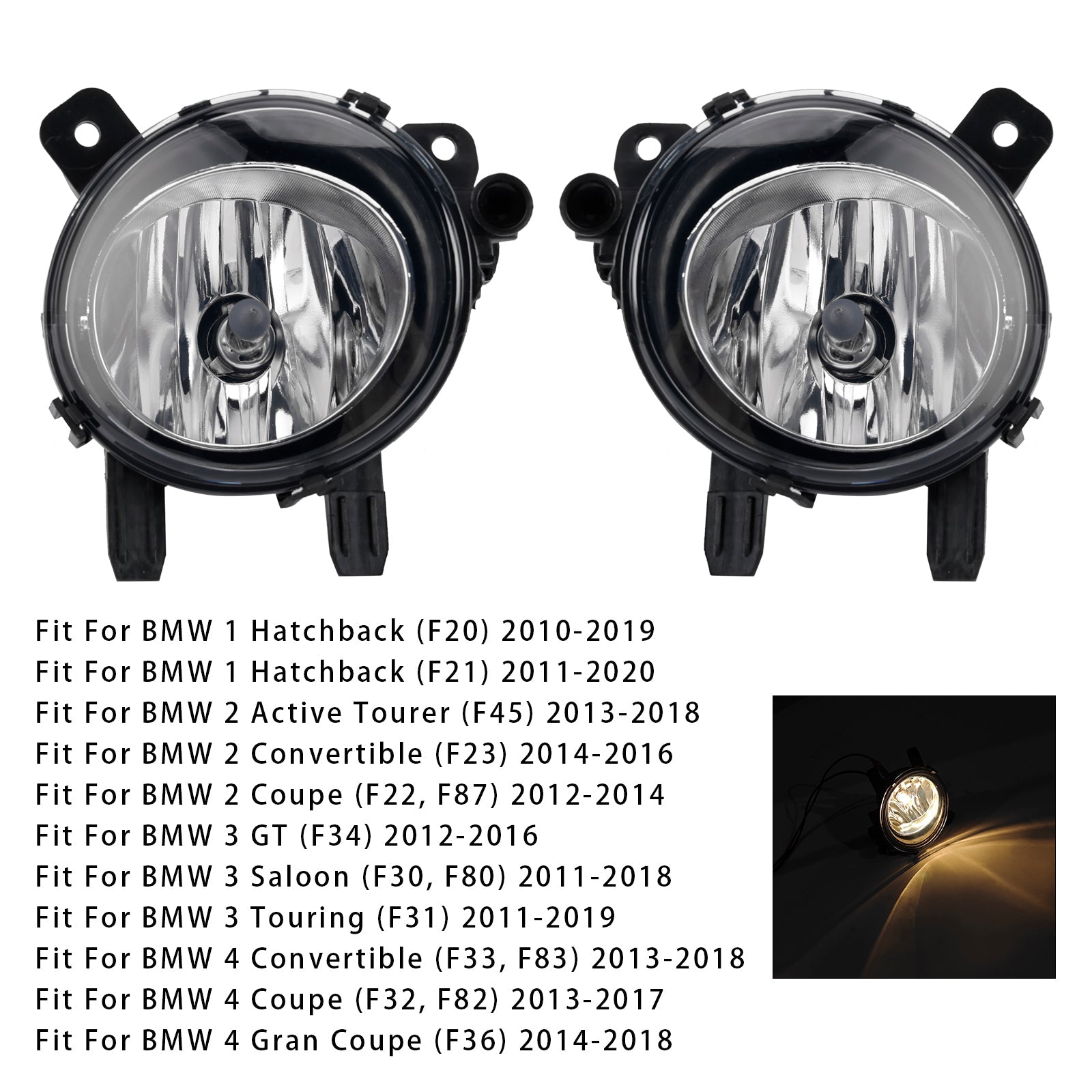 Par de luces antiniebla delanteras con bombillas para BMW F20 F21 F30 F31 F80 2011-2019