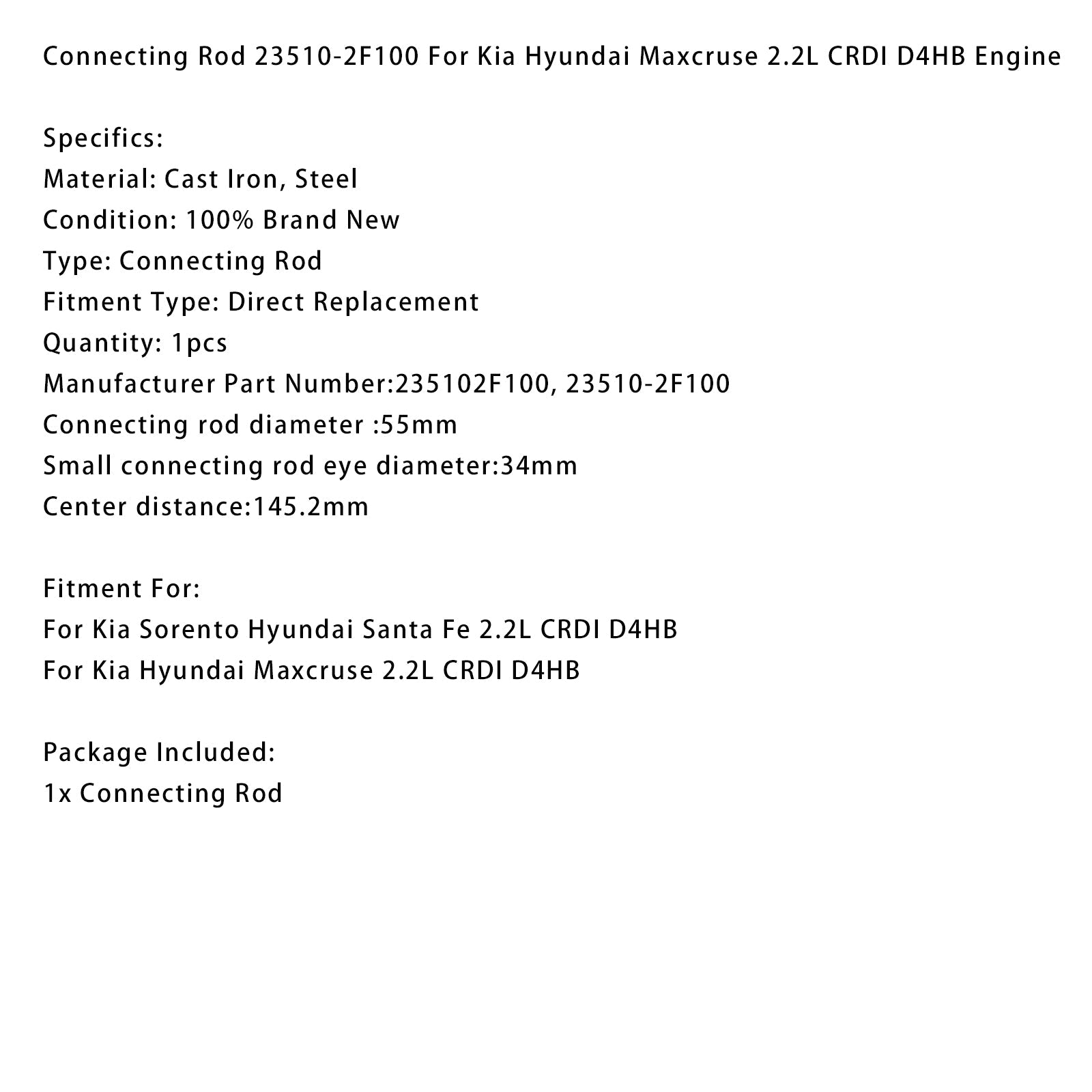 23510-2F100 ojnica za motor Hyundai Maxcruise Santa Fe 2.2L CRDI D4HB