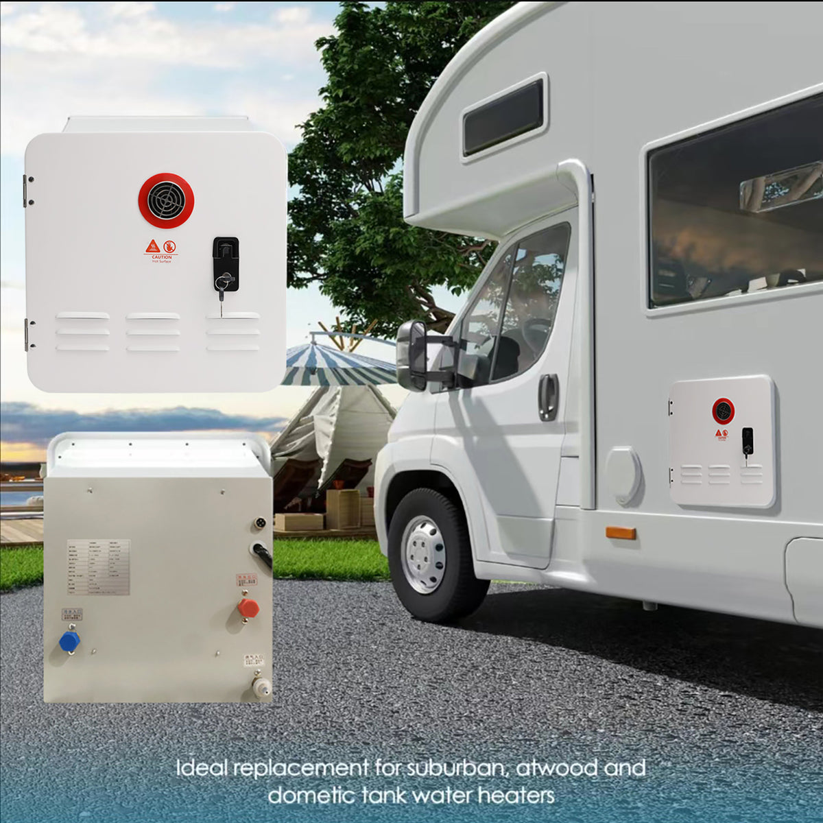 Chauffe-eau sans réservoir pour camping-car au propane 65 000 BTU avec contrôleur et accessoires de douche