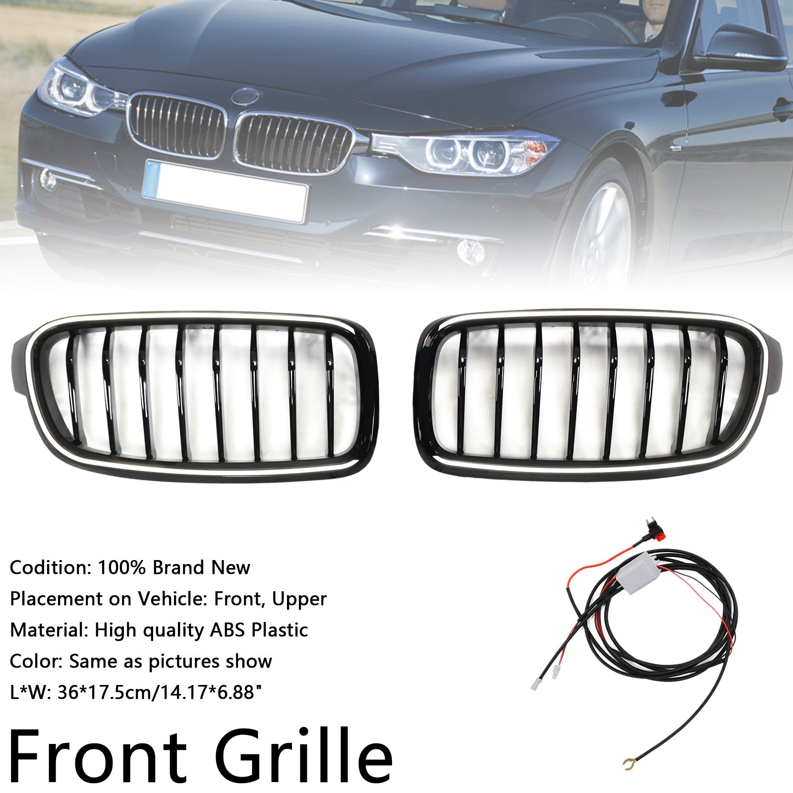 Grille de calandre avant noire brillante pour BMW Série 3 F31 Touring 2012-2019 51137263481 51137255412