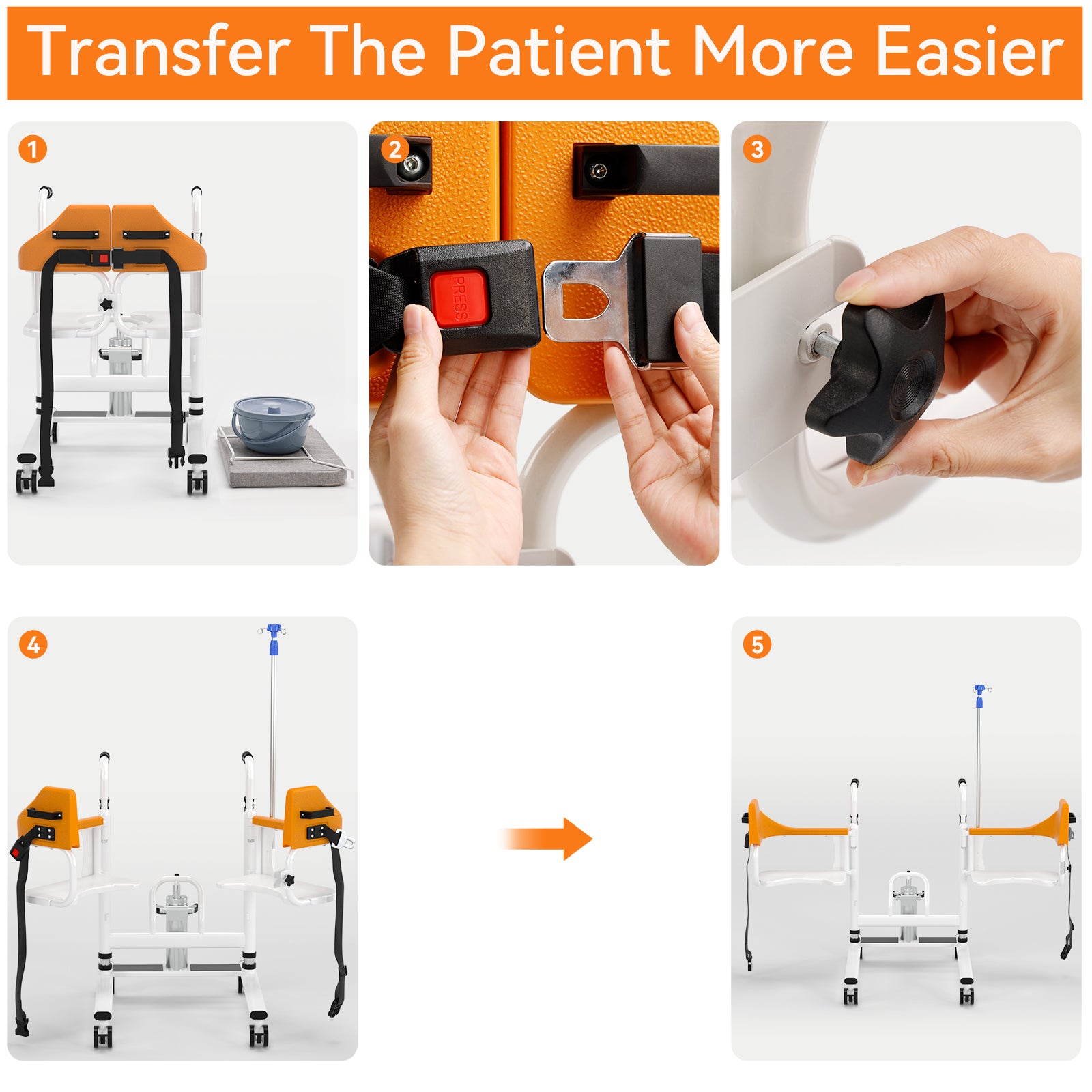Levante hidráulico silla de ruedas salvavidas para transporte grande para pacientes divididos 180 ° SIEGE