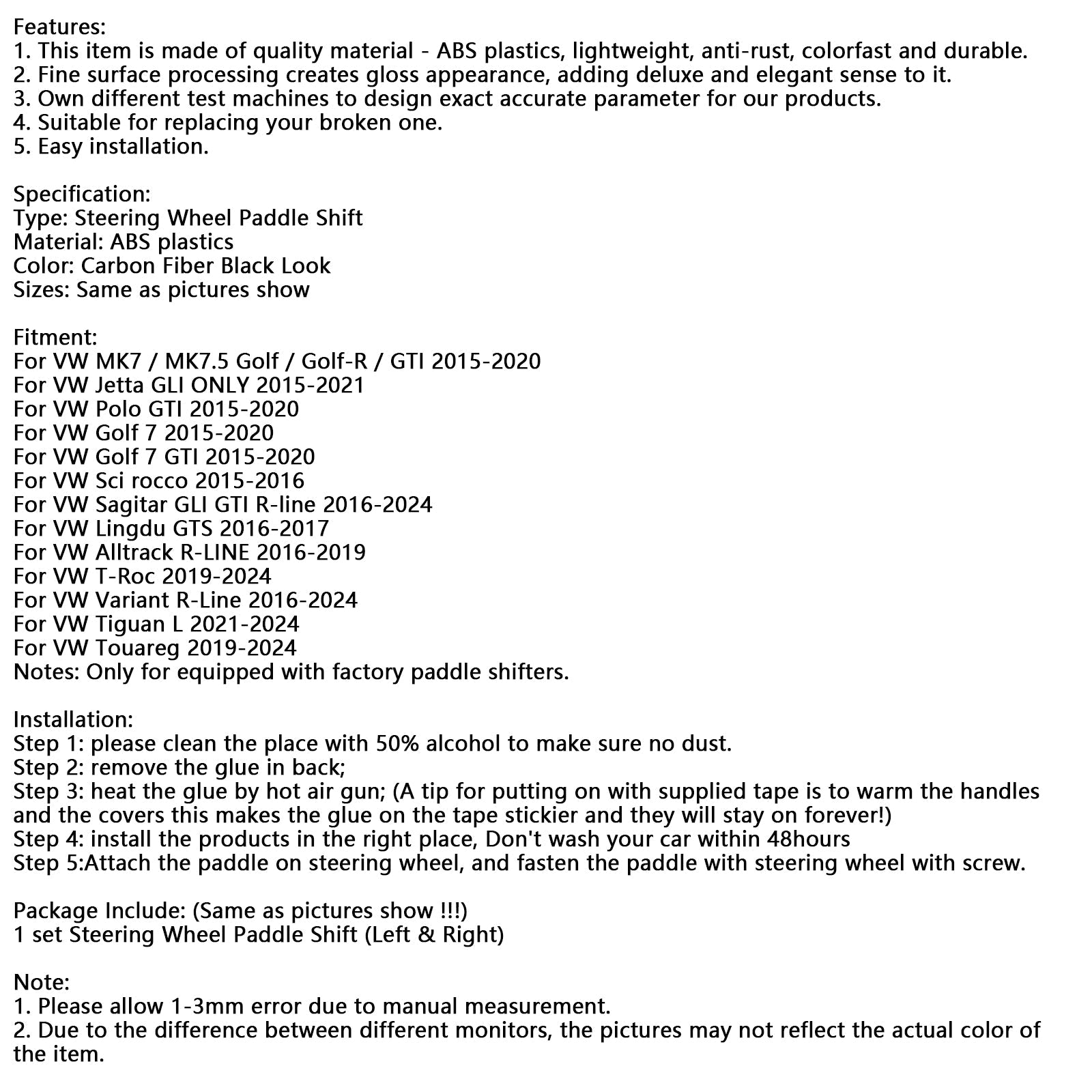 Rozszerzenia palet zmiany prędkości w aspekcie węglowej kierownicy dla VW Golf MK7