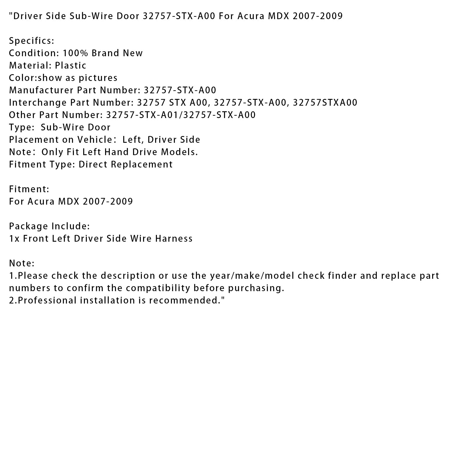 Acura MDX 2007-2009 32757-STX-A00