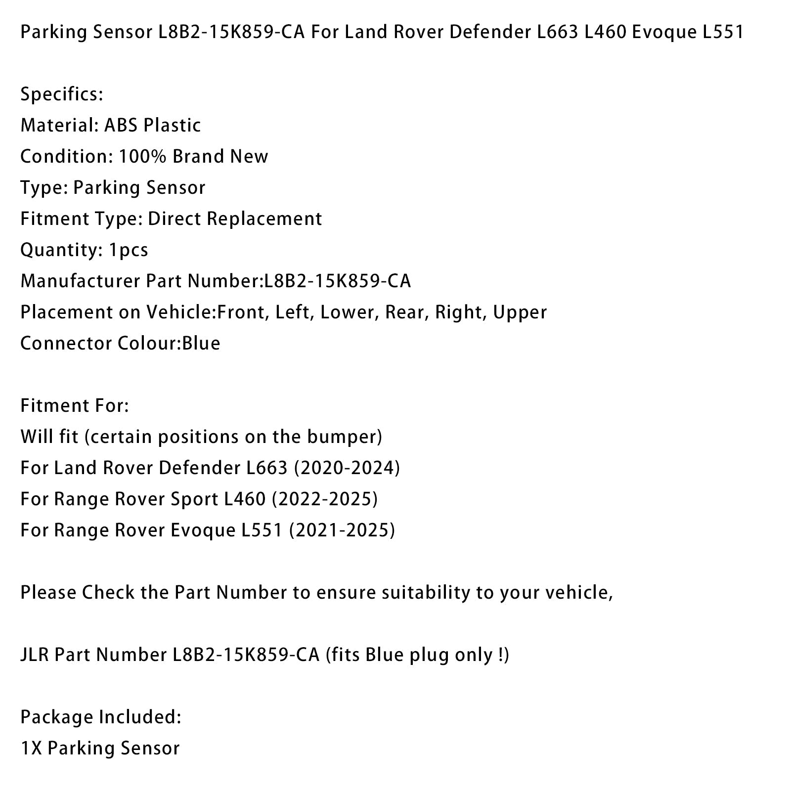 Capteur de stationnement L8B2-15K859-CA pour Land Rover L663 L460 L551 2020-2025