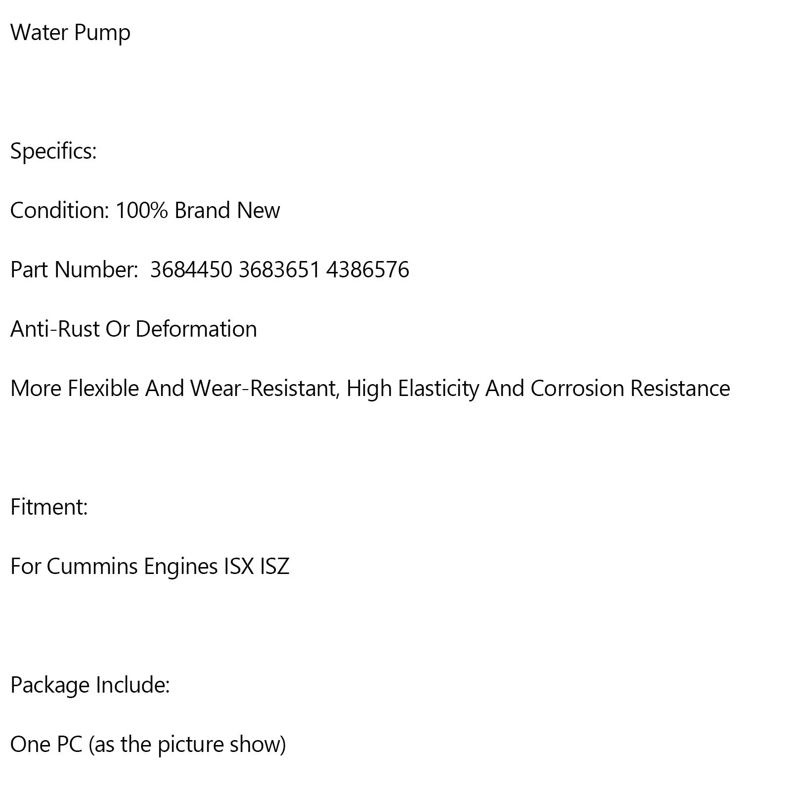 Ojačana vodna črpalka 3684450 3683651 4386576 Združljiva z motorji Cummins ISX in ISZ