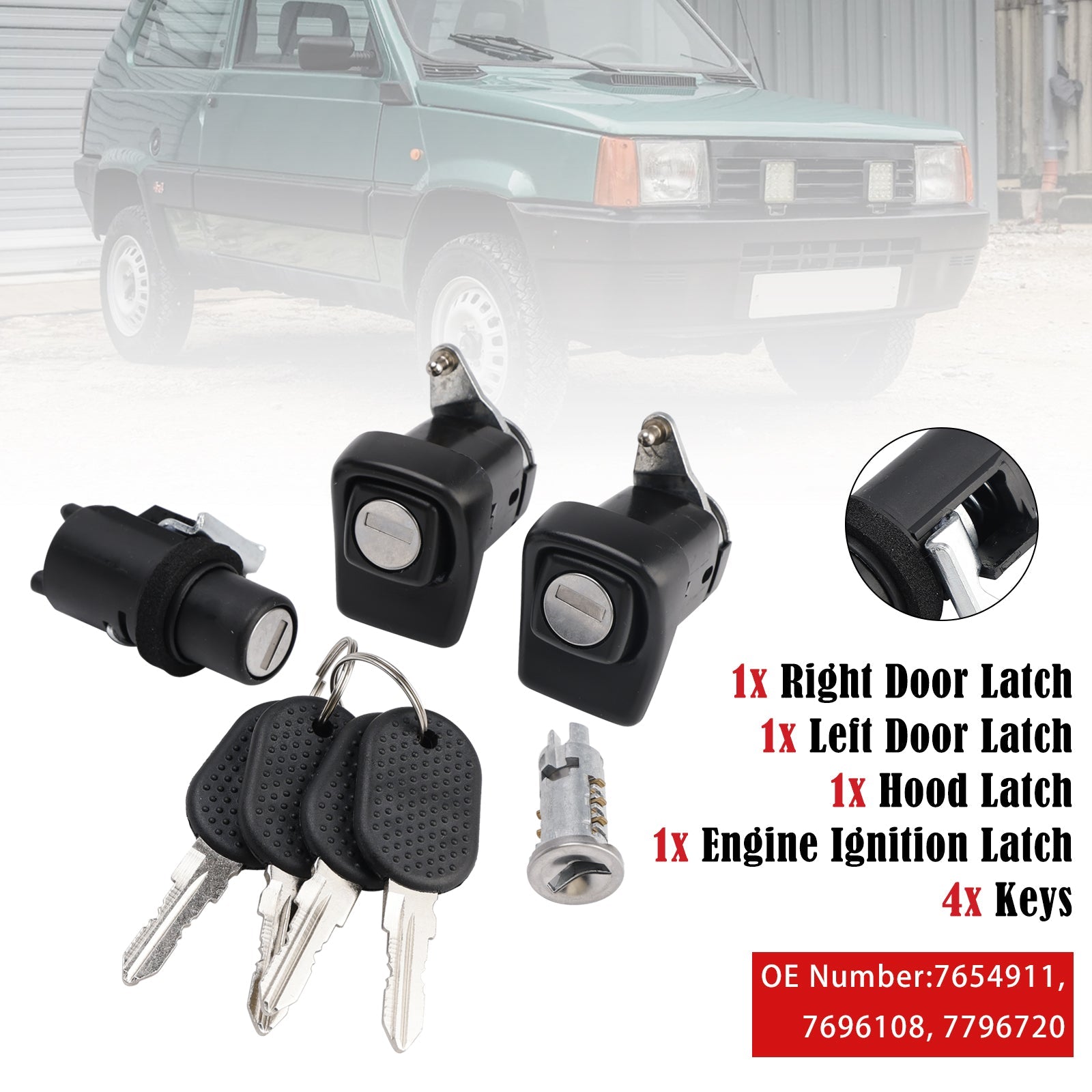 Komplet leve in desne ključavnice + pokrov + cilinder + 4 ključi za Fiat Panda 85/104
