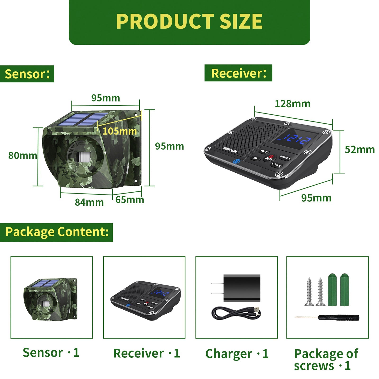 Alarme d'allée solaire extérieure infrarouge 800 m, antivol, induction, sans fil