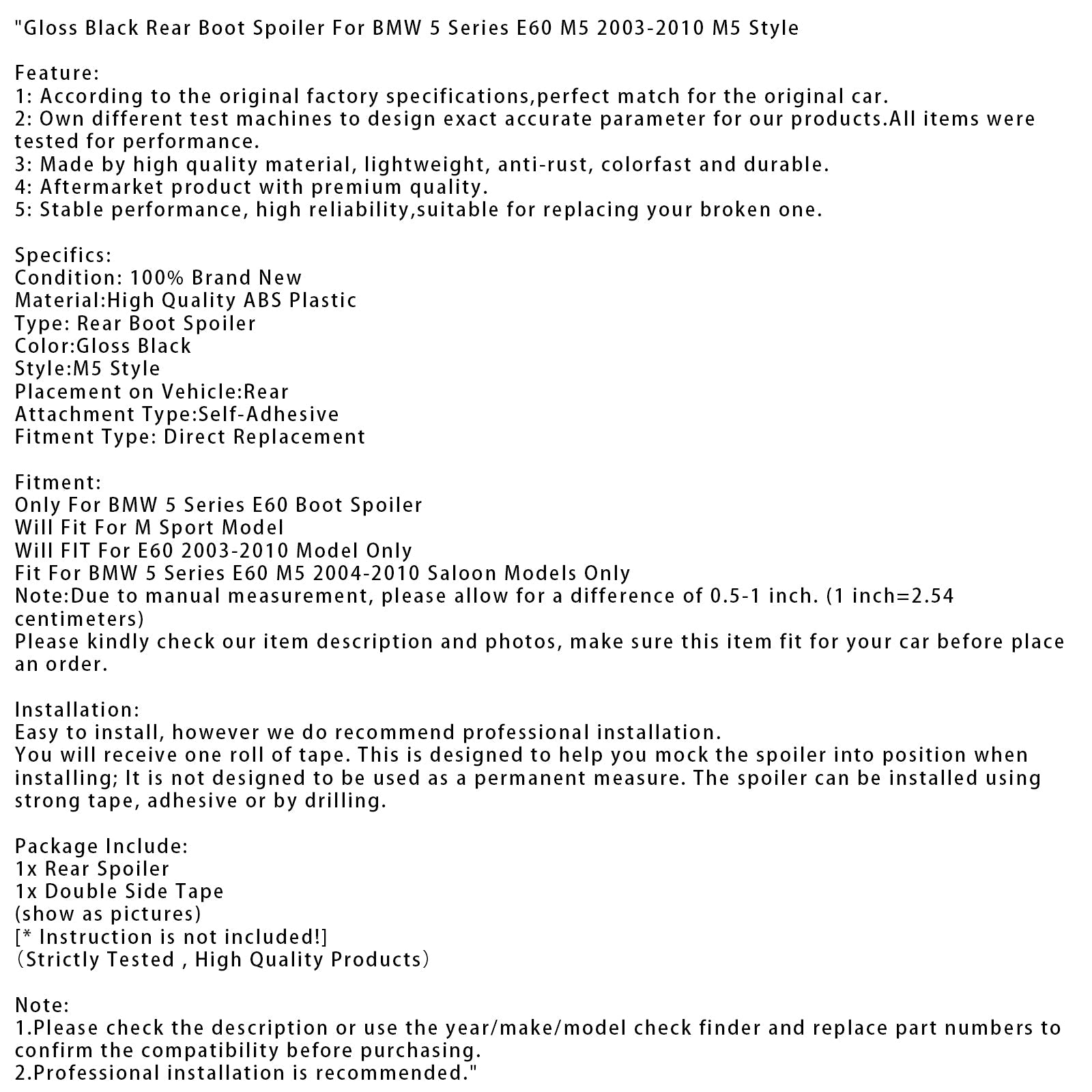 Alerón trasero estilo M5 en negro brillante para BMW Serie 5 E60 M5 (2003-2010)