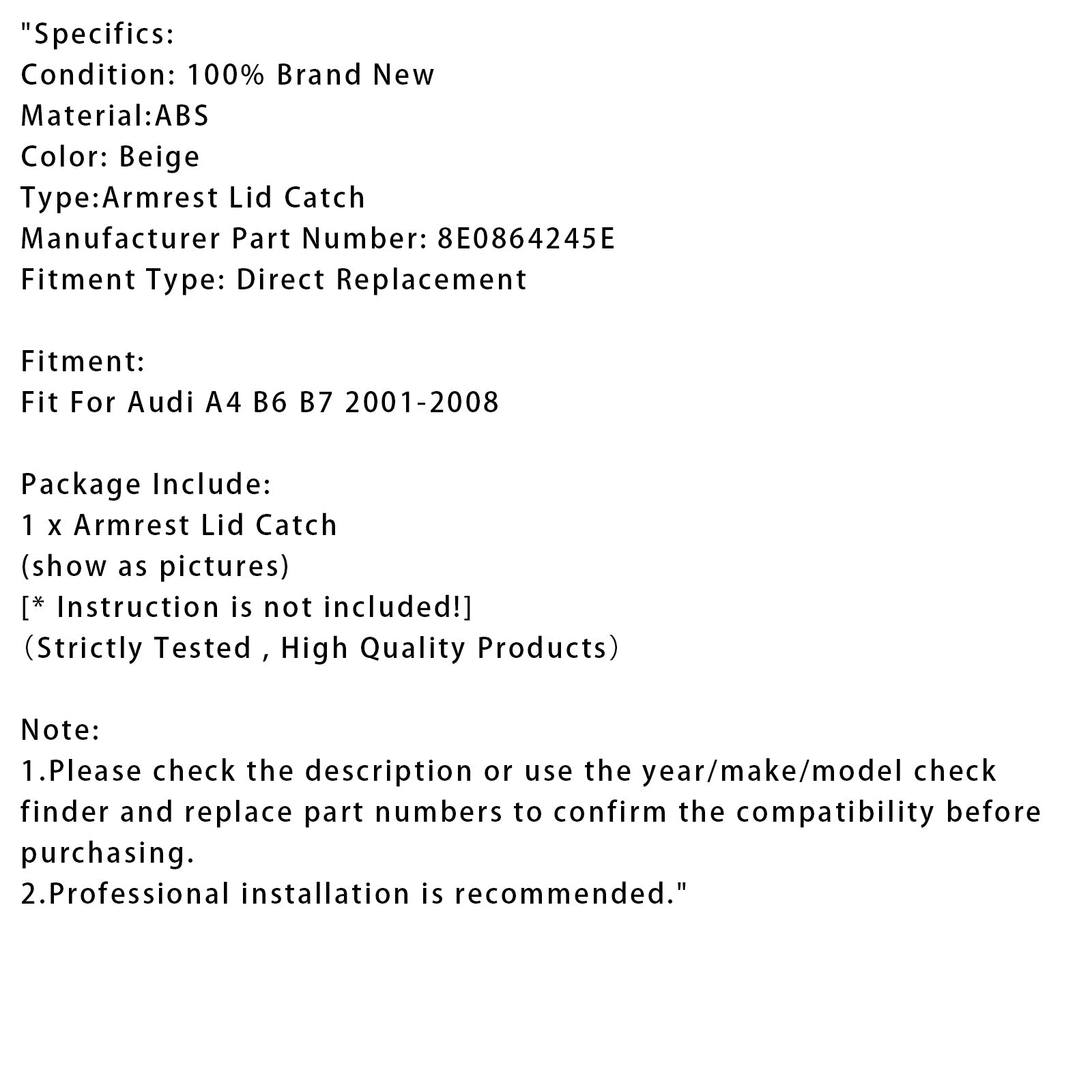 Loquet de couvercle d&#39;accoudoir central de console beige Audi A4 B6 B7 2001-2008 8E0864245E