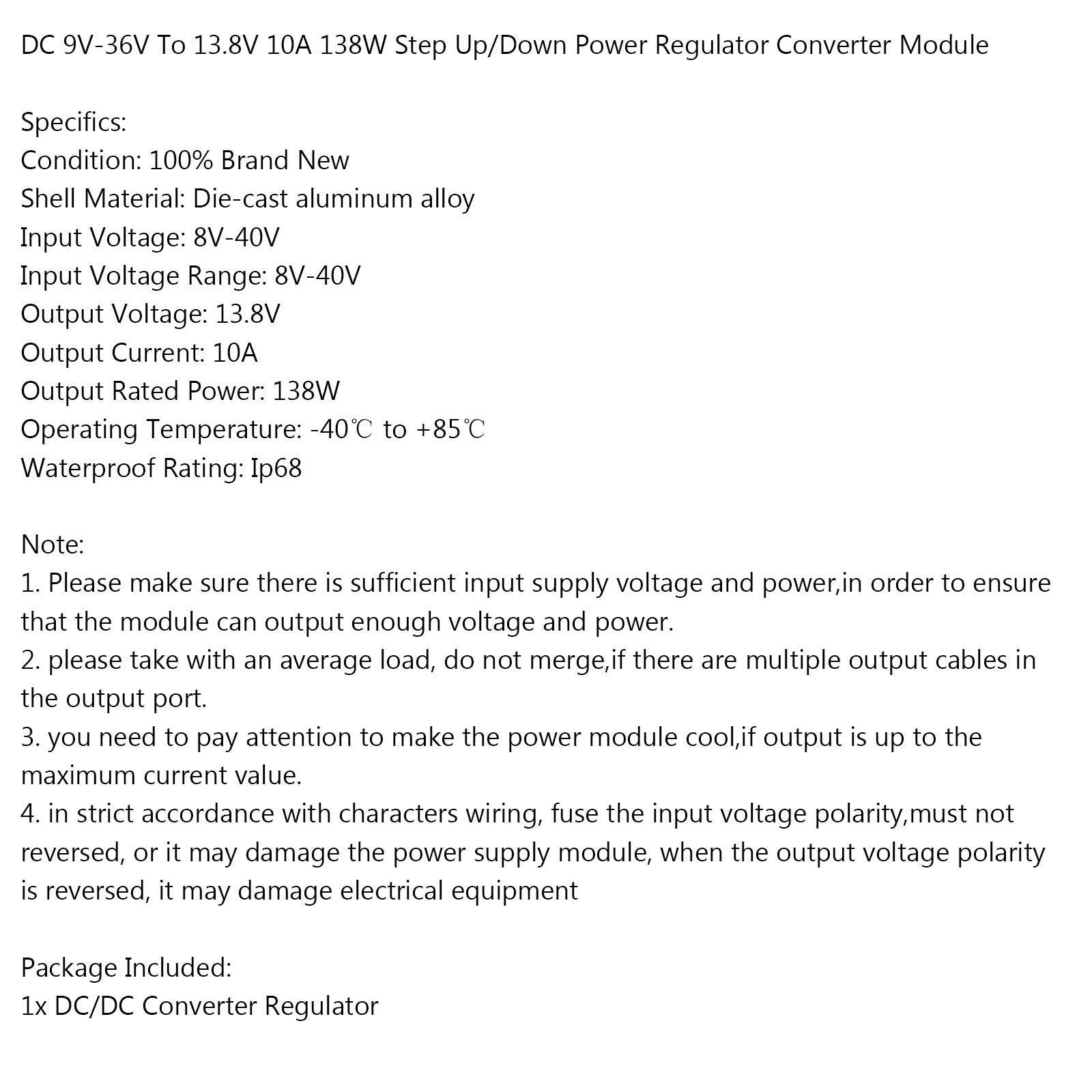Wodoodporne napięcie konwertera regulatora 8 V/40 V-133 V Moduł zasilania 10A