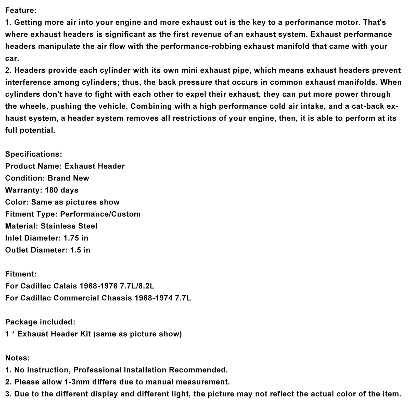 Kolekcjoner&Układ wydechowy do podwozi Cadillac Calais 1968-1976 i 1968-1974
