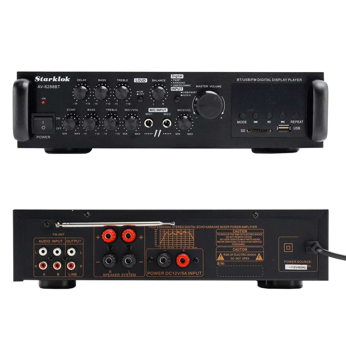 Amplificateur 5 canaux 2500 W HiFi Stéréo AV Surround SD FM Home Cinéma