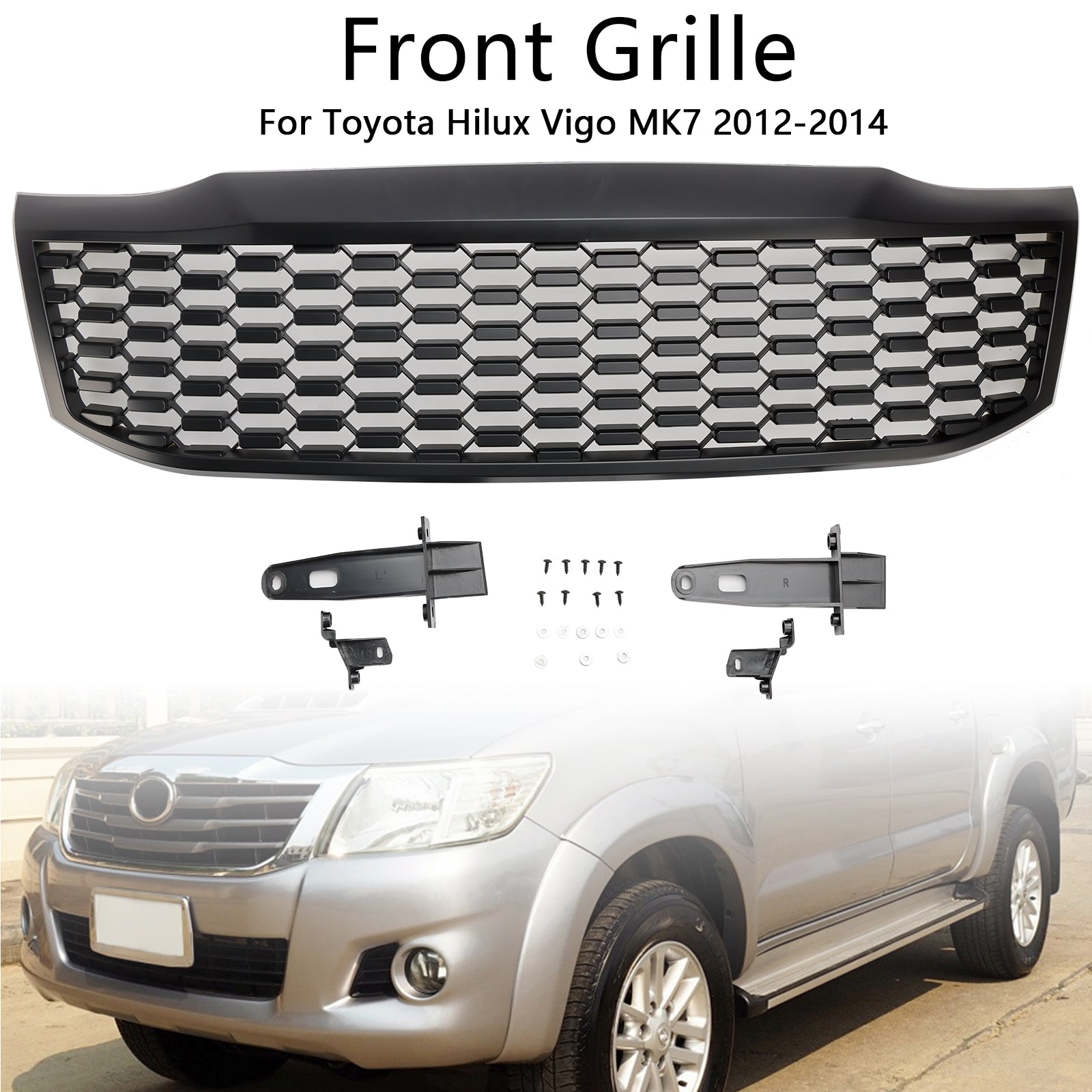 Grille de pare-chocs avant noire mate pour Toyota Hilux Vigo MK7 2012-2014