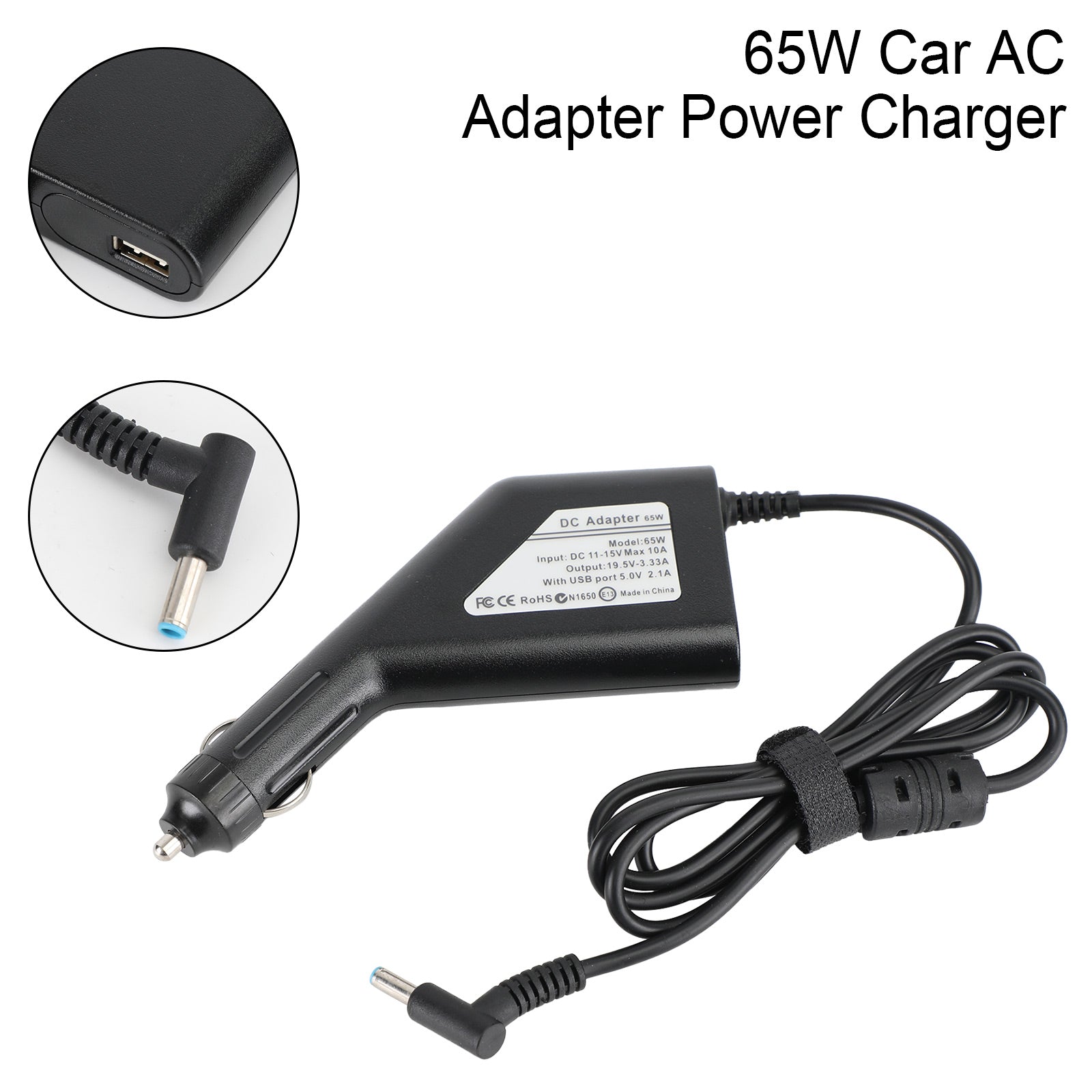 Cargador de coche para ordenador portátil de 65W, fuente de alimentación, adaptador de CC Universal para HP 19,5V 3,33A