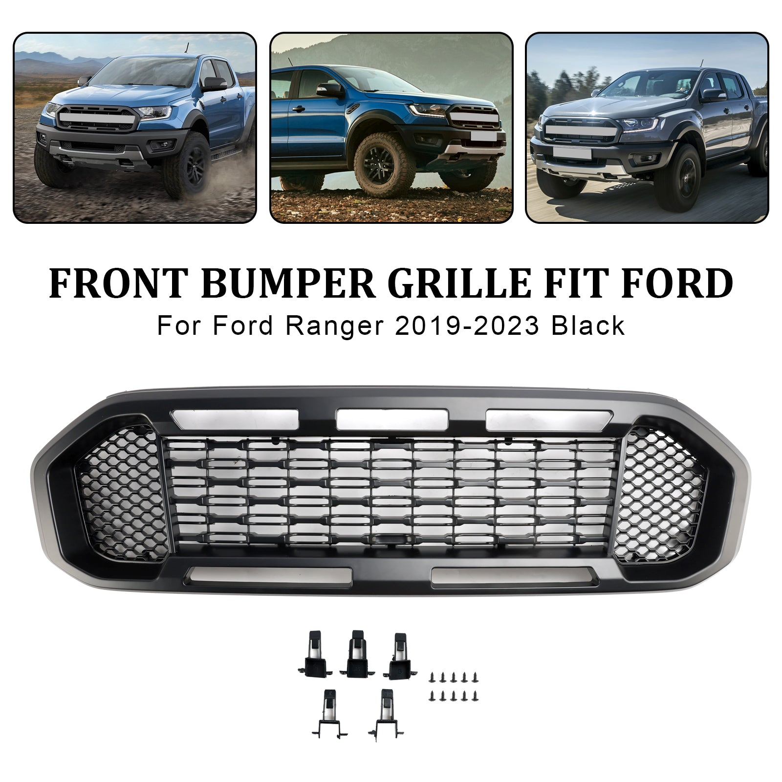 Musta etupuskurin säleikkö Ford Ranger T8 2019-2023