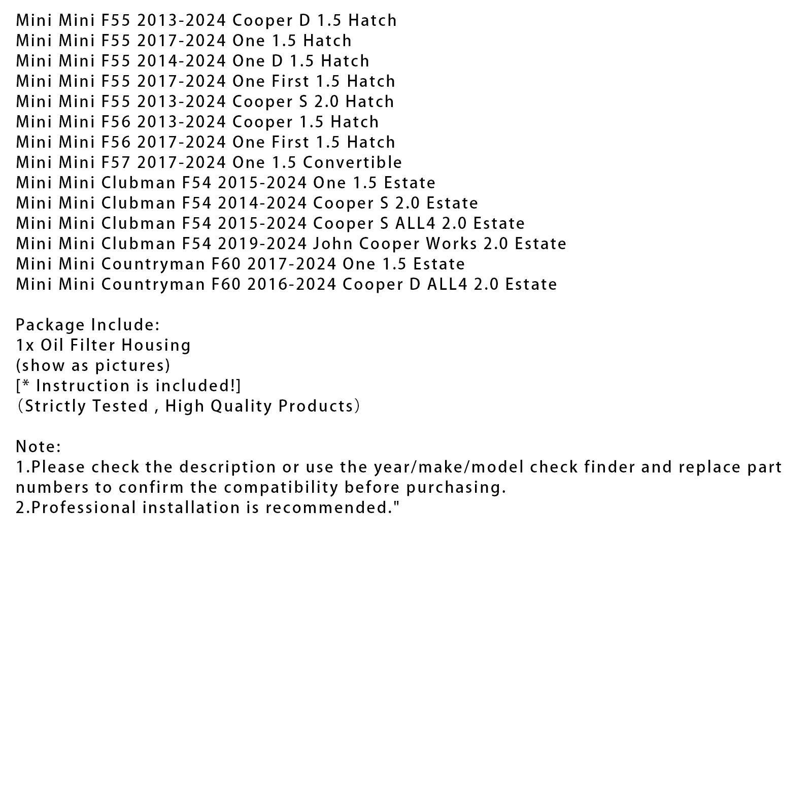 Caso de filtro de aceite para BMW 2 F45 216d 1.5 MPV 2014-2021 11428585237 114285139488