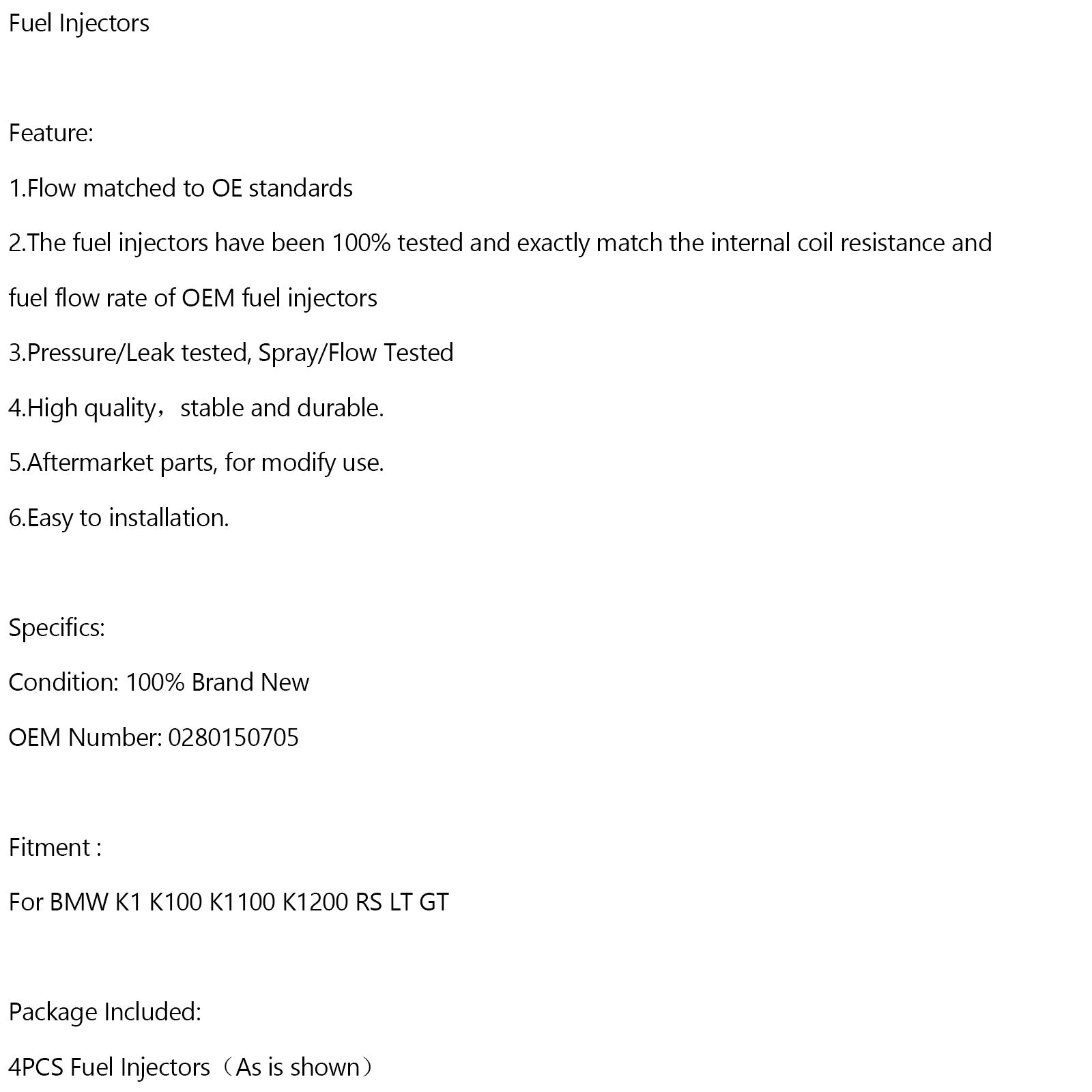 4PCS 0280150941 Injecteur de Carburant 0280150705 Pour BMW K1 K100 K1100 K1200 RS LT GT