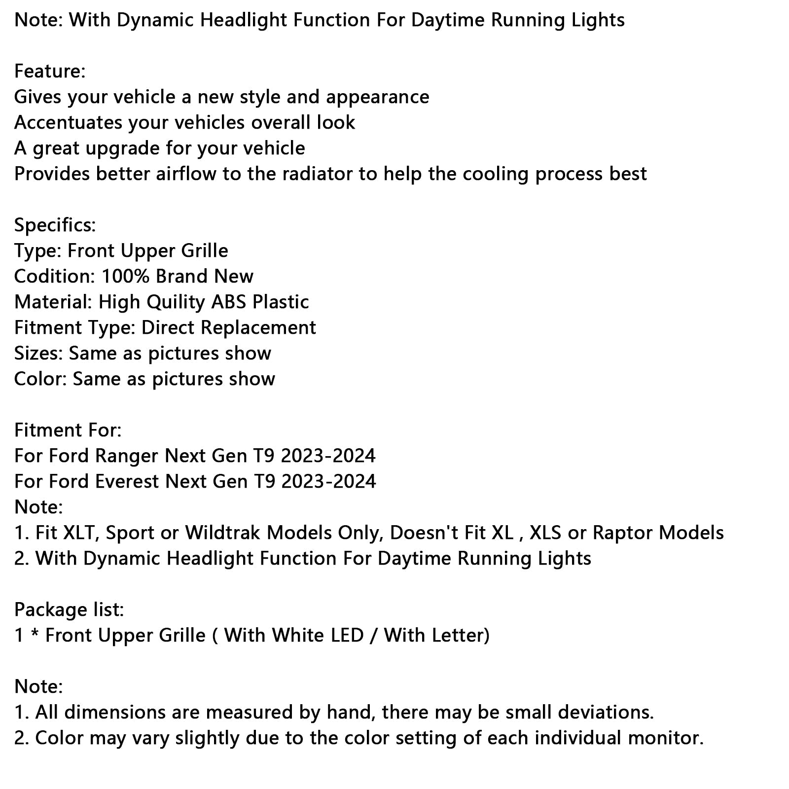 Grille de calandre de pare-chocs avant pour Ford Ranger Everest Next Gen Wildtrak 2023-2024