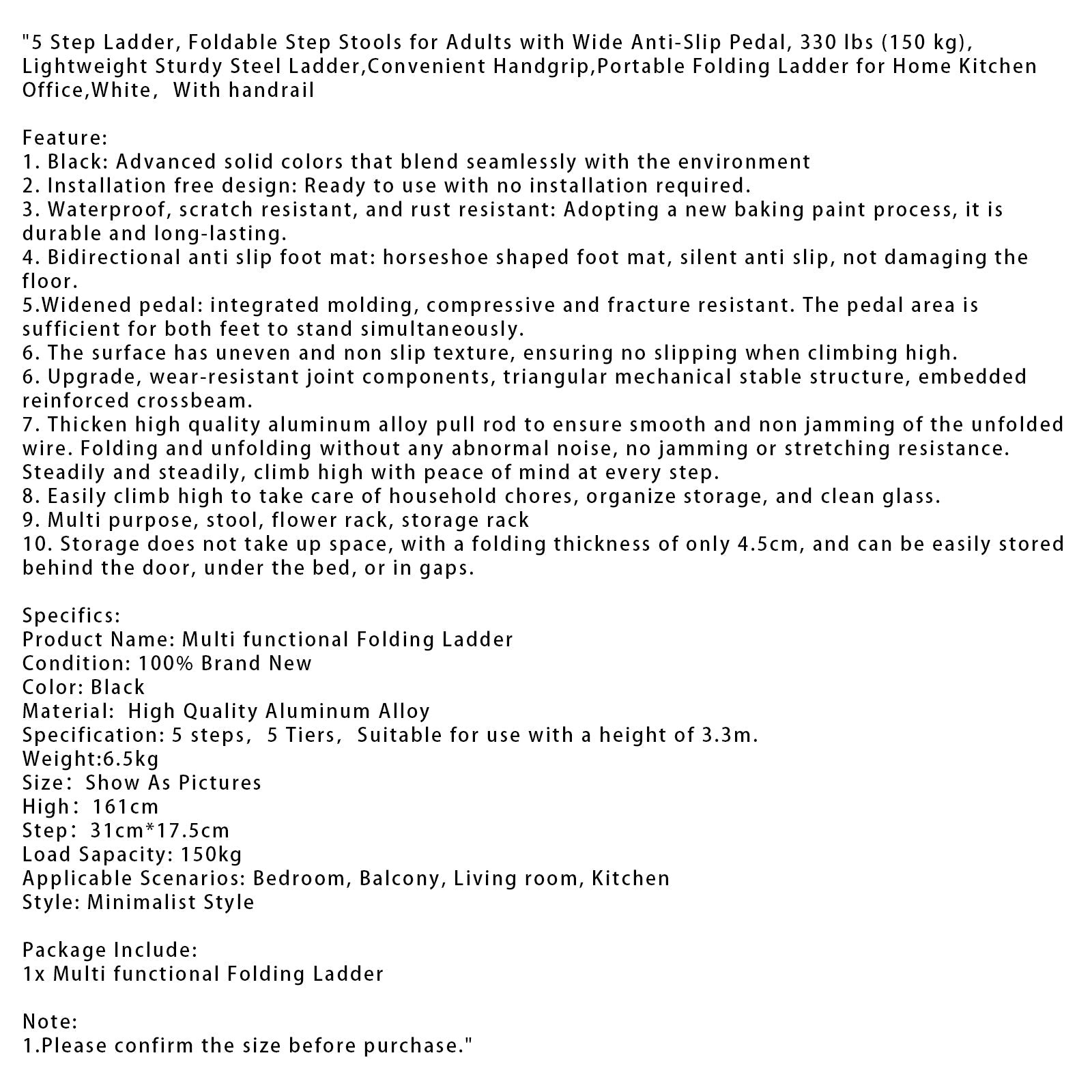 Escalón de 5 pasos, escalera de aluminio plegable, escalera de aluminio con pedal sin cañón