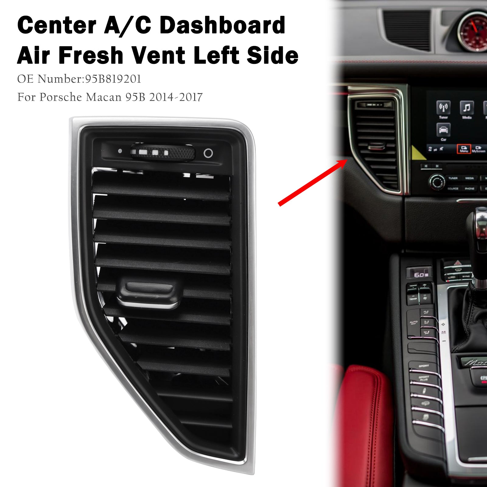 Grille d'aération centrale avant gauche 95B819201 pour Porsche Macan 2017-2017