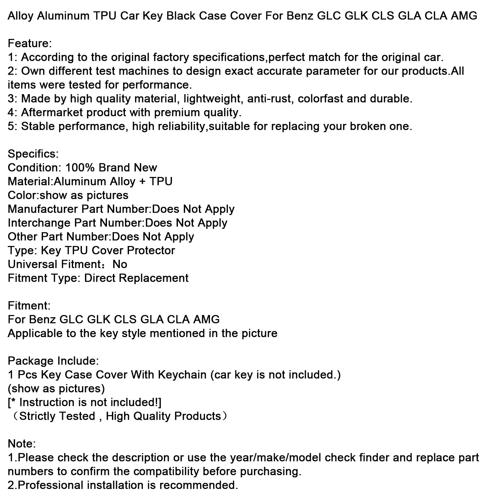 Custodia in pelle e lega&#39;Cover in alluminio TPU per chiave auto per Benz GLC GLK CLS nera