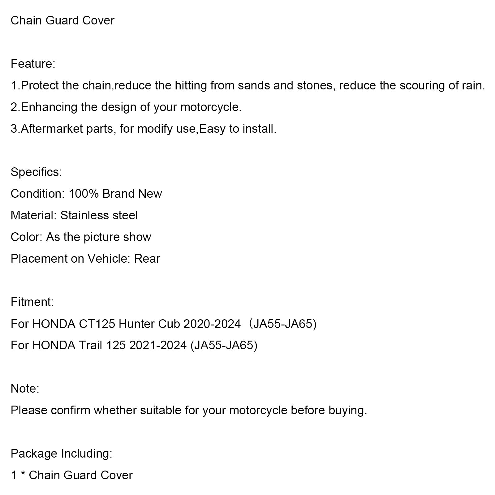 Cubierta de protección de la cadena de Pignon para Honda CT125 Trail 125 JA55 JA65 2020-2024